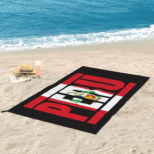 Miniatura 2 de Flag of Peru - Toalla de playa de microfibra, de gran tamaño, de secado rápido, (31.5 x 63 pulgadas), a prueba de arena, absorbentes, compactas,