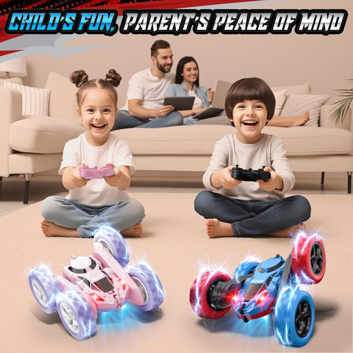 Hamdol STEM Remote Control Car for Kids, 360° Spinning Double-Sided Coloured Design RC Stunt Car with LED Lights, USB-C Rechargeable Educational Toy for Boys Ages 6–12, Ideal Birthday image 5