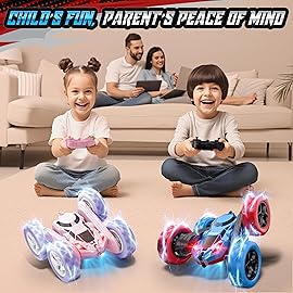 Hamdol STEM Remote Control Car for Kids, 360 Spinning Double-Sided Coloured Design RC Stunt Car with LED Lights, USB-C Rechargeable Educational Toy for Boys Ages 6-12, Ideal Birthday