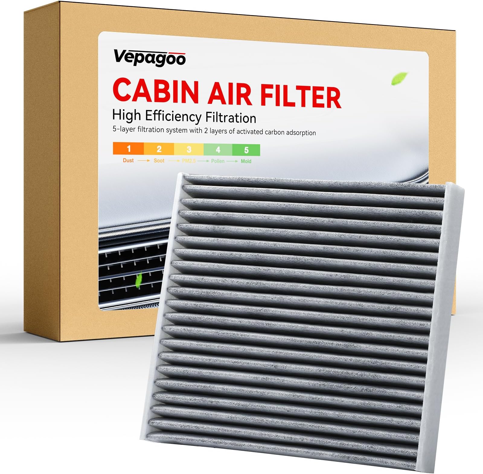 Vepagoo CF10285 CP285 Cabin Air Filter includes Activated Carbon, Compatible with Toyota, 4Runner, Camry, Corolla, RAV4, Highlander, Tundra, Prius, Sienna, Lexus, Scion, Subaru Outback