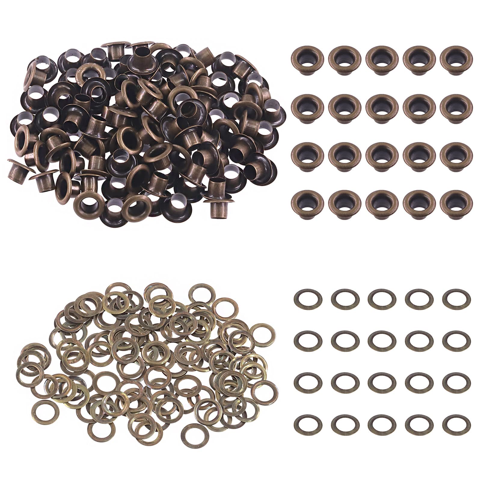 Swpeet 100Pcs - 50Sets 1/5" (6mm) Hole Bronze Grommets Thicken Metal Grommets Eyelets Grommet Kit, Metal Eyelets Kits Grommets Eyelets for Repairing Canvas, Leather, Curtains