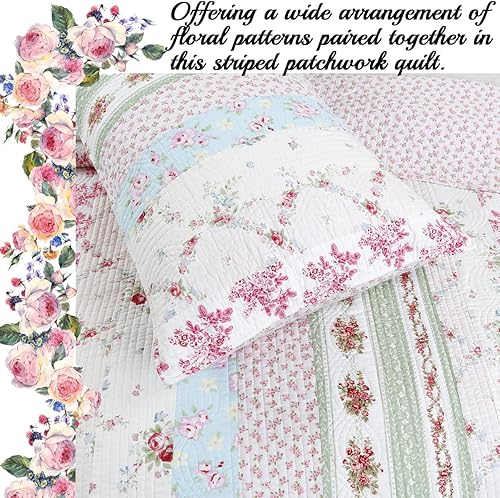 Vista 28 de Cozy Line Home Fashions Juego de ropa de cama reversible de 100% algodón, diseño de retazos florales, vintage, estilo casa de campo, colcha