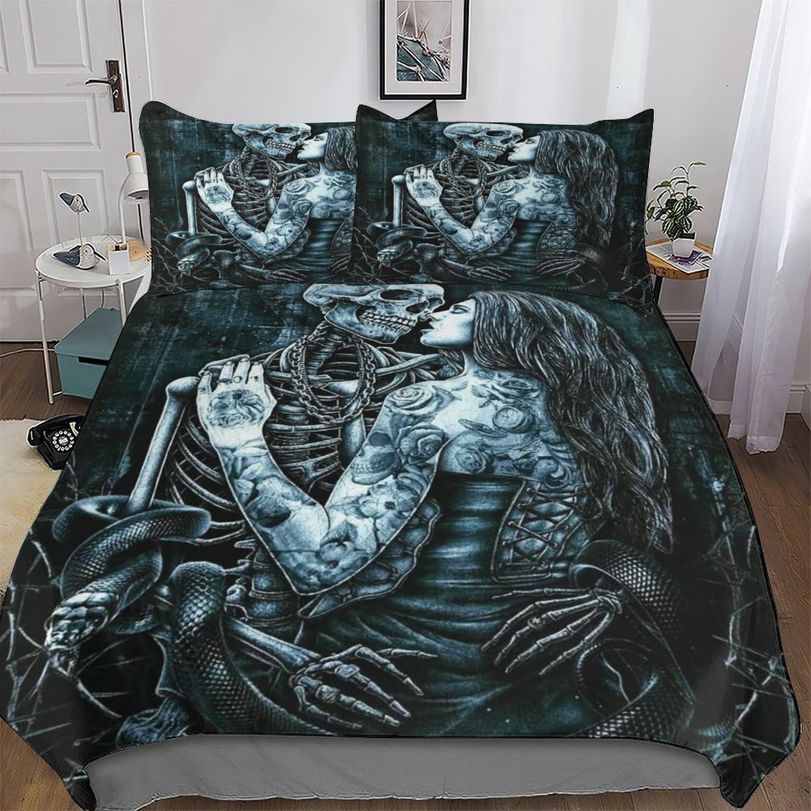 LLXXHH Gothic Skull Duvet Cover Set Microfiber Bedding Set Quilt Cover 3 Pieces with Pillowcases For Boys Girls Comforter Cover King(220x240cm)