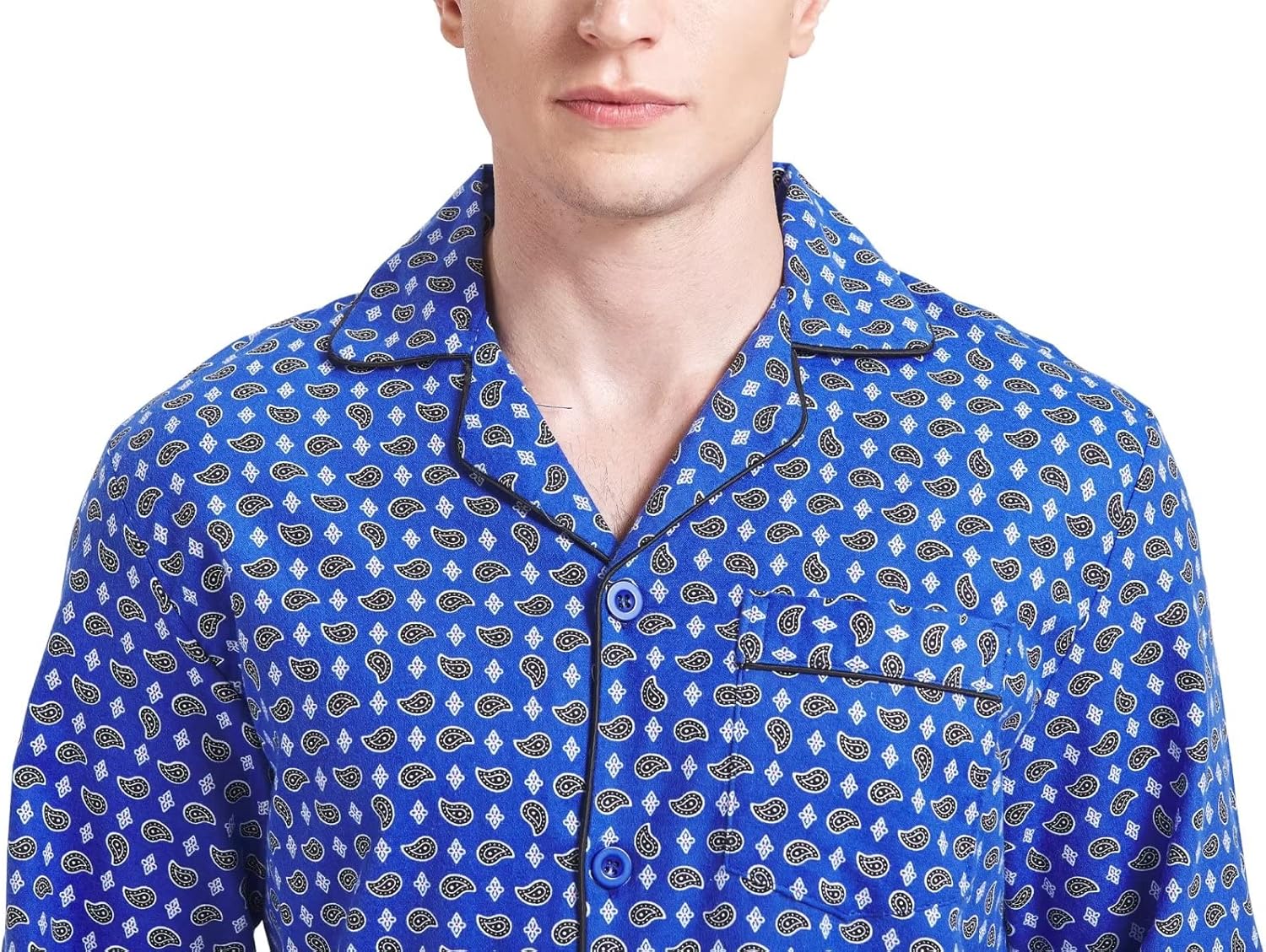 Amaxer Men’s 100% Cotton Pajamas Set Flannel Long Sleeves Pijamas For Men Pockets Button Pjs Elastic High Waist - Image 3