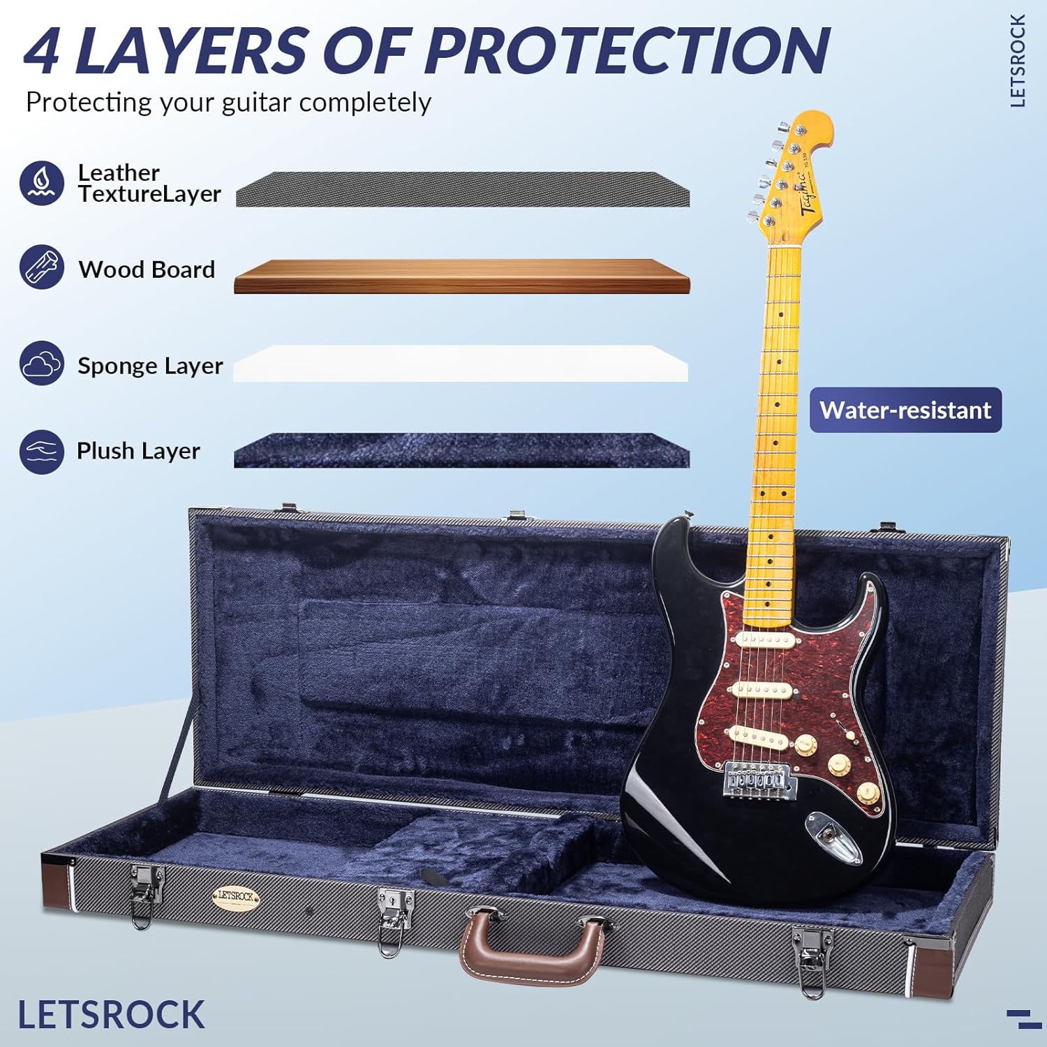LETSROCK Electric Guitar Hard Shell Case, 39-Inch Standard Electric Guitar Hardshell Carrying Case for KST/KTL/170 Model with Lock Latch