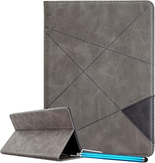 LEMORRY Case for Amazon Fire 7, Premium Leather Tablet Cover Flip Cover with Card Slots, Kickstand, Hidden Magnetic (Grey)
