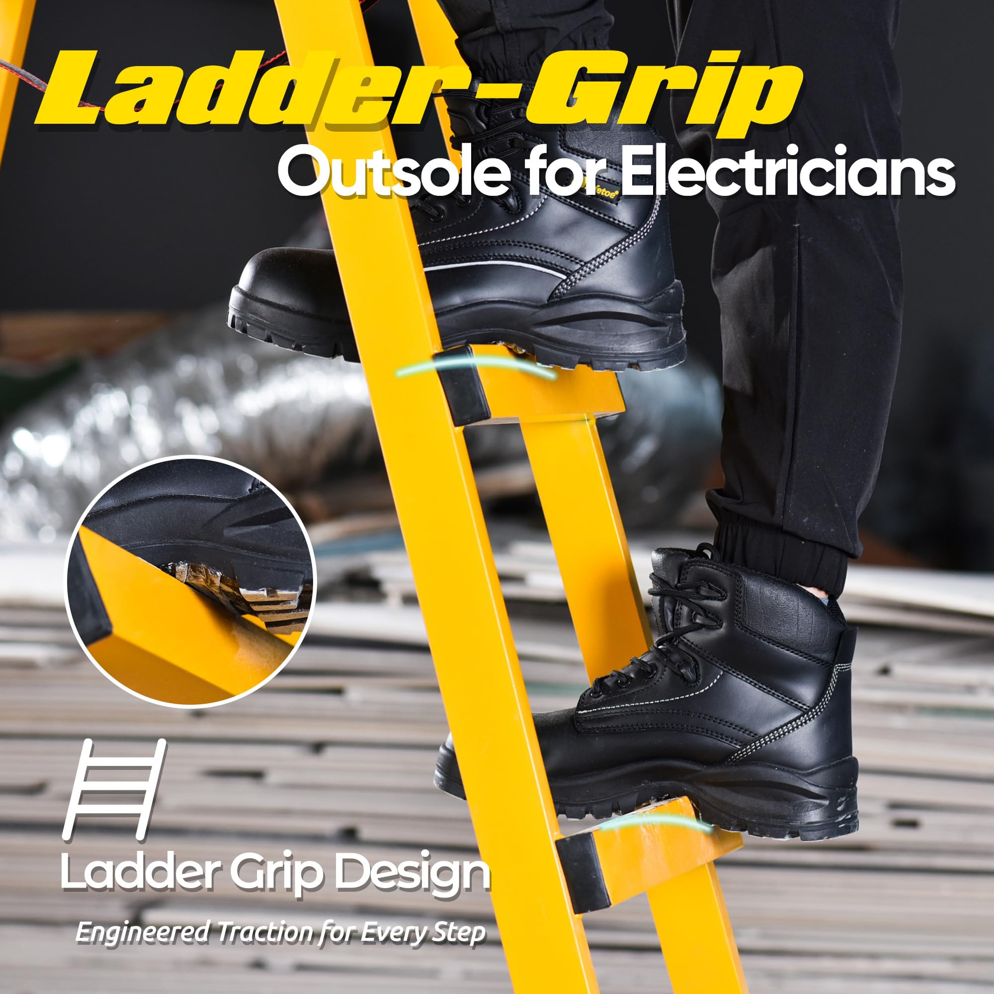 SAFETOE Botas de trabajo 18KV EH con puntera compuesta no metálica, botas de seguridad con agarre de escalera, zapatos estándar CE para trabajadores eléctricos