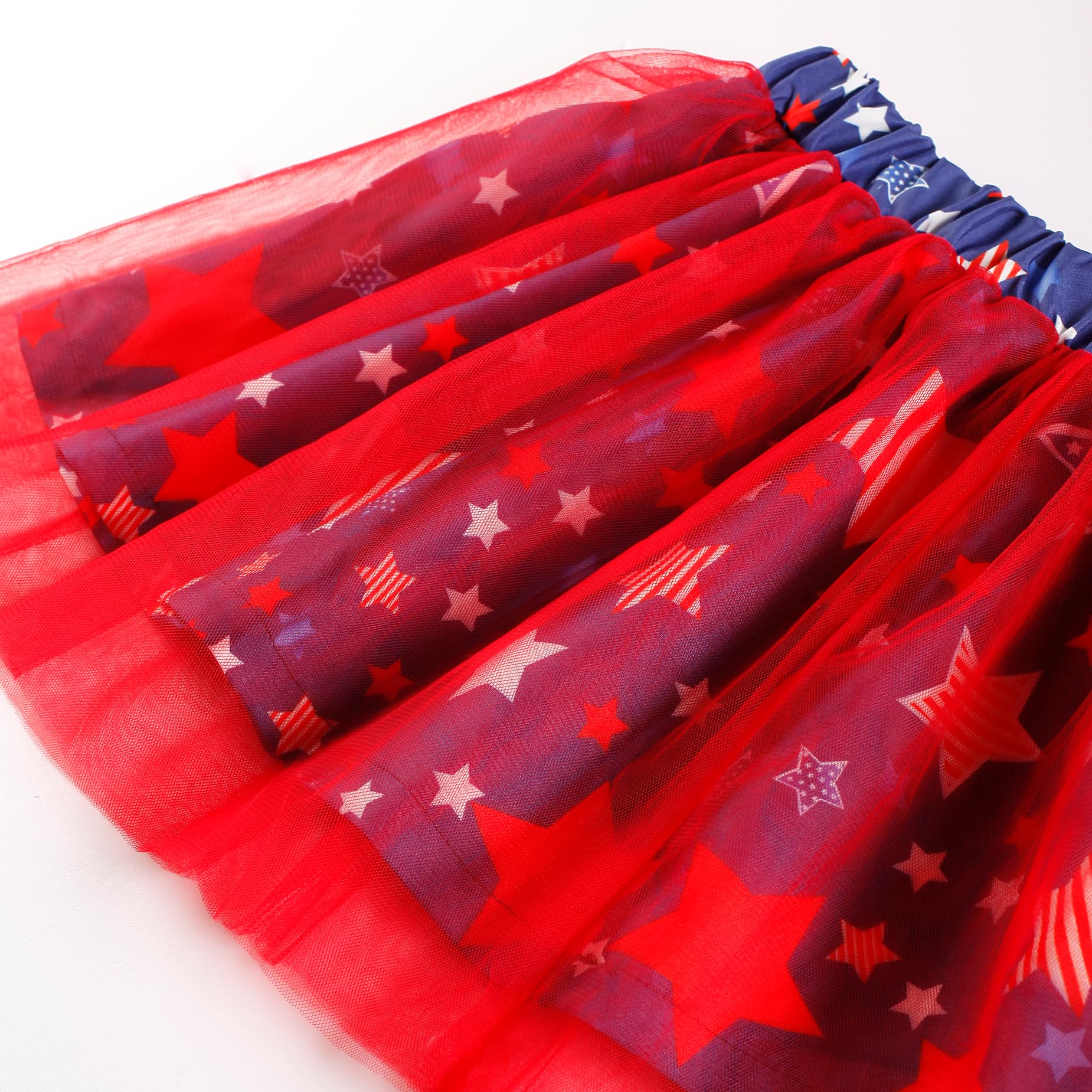 RETSUGO Conjunto de falda tutú de tul para niñas pequeñas del 4 de julio, vestido con estampado de corazón y bandera estadounidense, 2-8 años