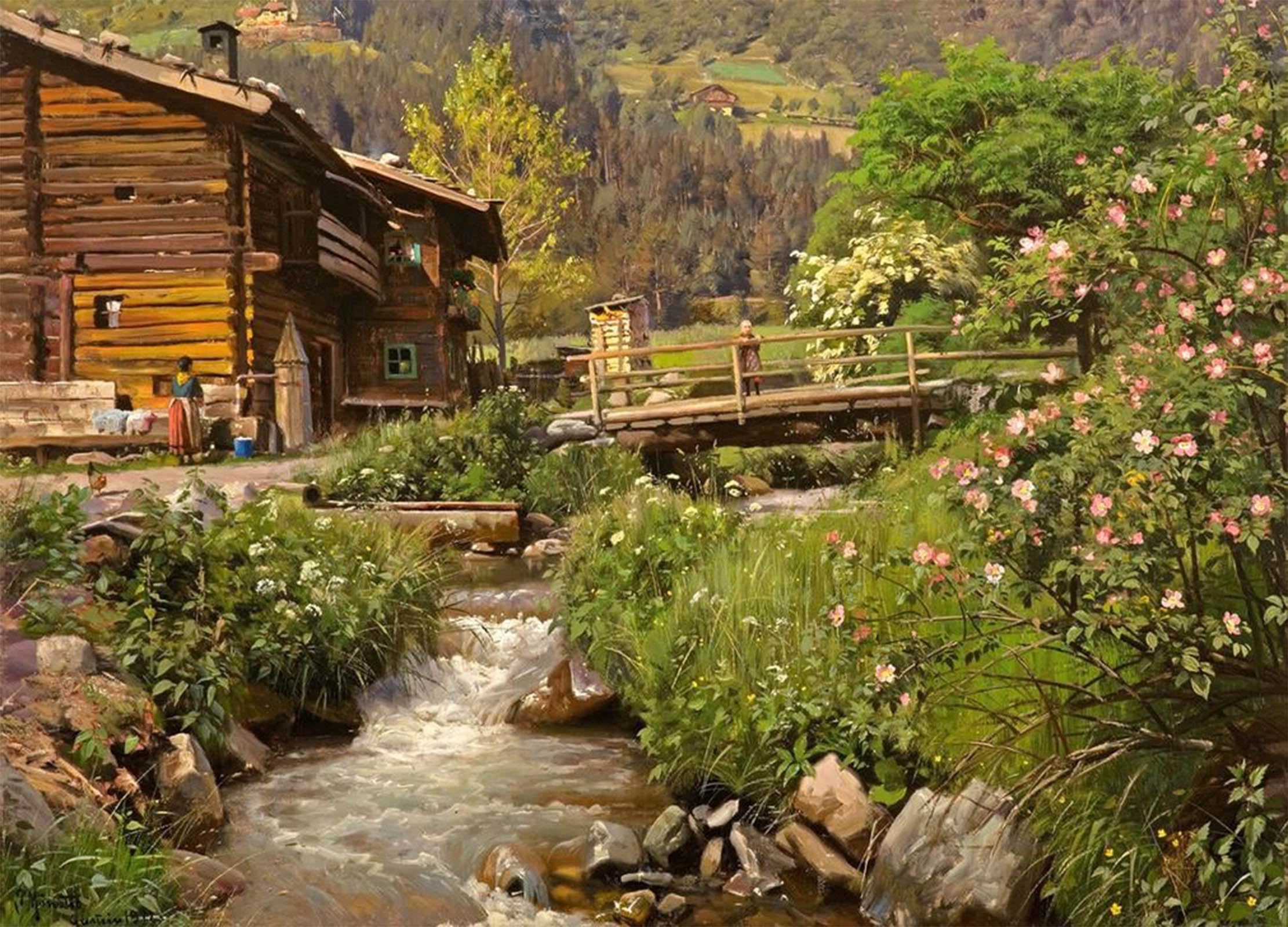POSTERIIk Famous Animal Posters Vintage Picture P.mönsted Mountain Hut by the Stream by Peder Monsted Modern Wall Decor for Home Decor 60x90cm