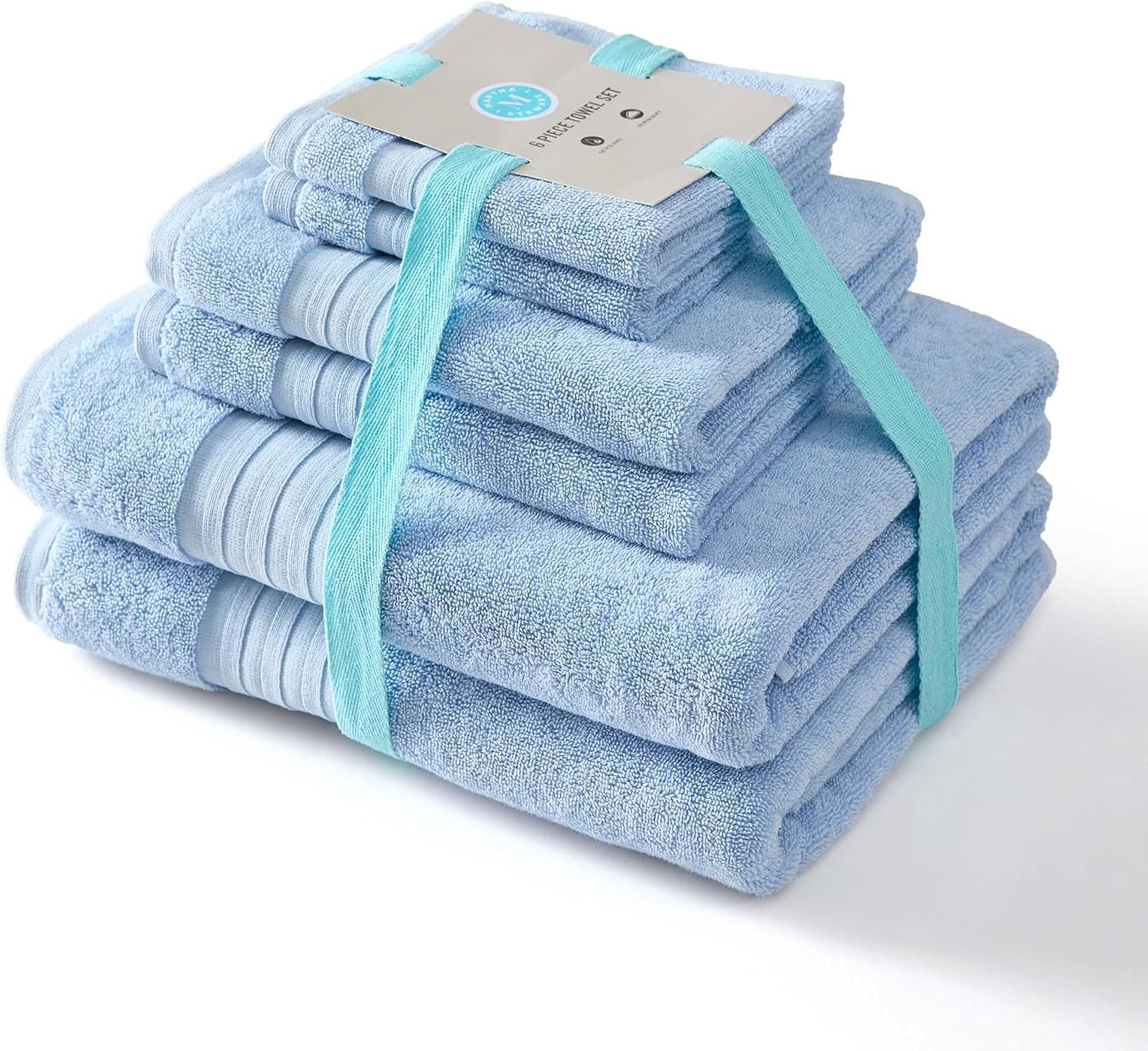 Martha Stewart - Bath Towels, Soft & Absorbent 100% Cotton Towels, Plush 700 GSM, 6-Piece Bathroom Towel Set with Textured Dobby Weave (Skyland Manor Blue)