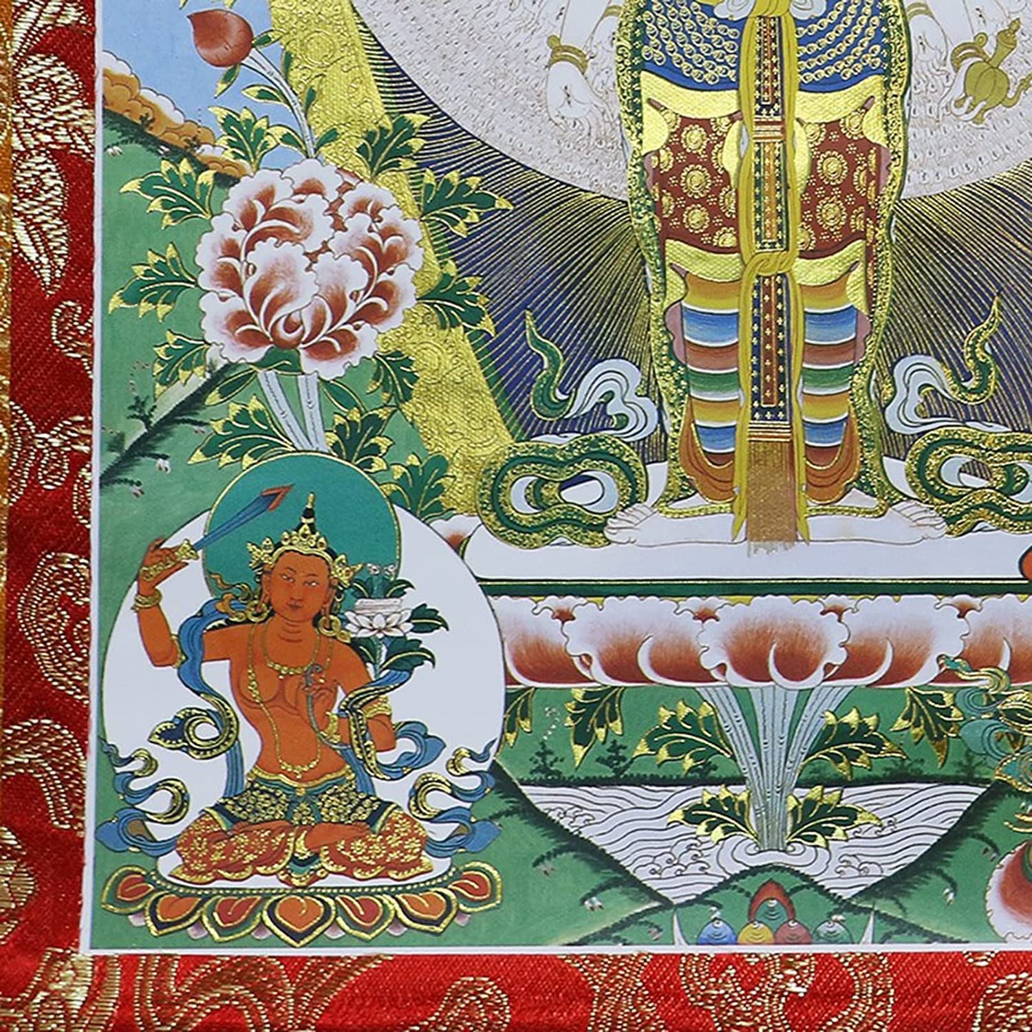 Thangka-Wandteppich, buddhistischer Wandteppich, tibetischer Thangka, tausendhändiger Avalokitesvara tibetischer Thangka-Gemäldekunst-Wandteppich, Poster, Seidenstickerei, Thangka-Gemälde (Größe: 28 x