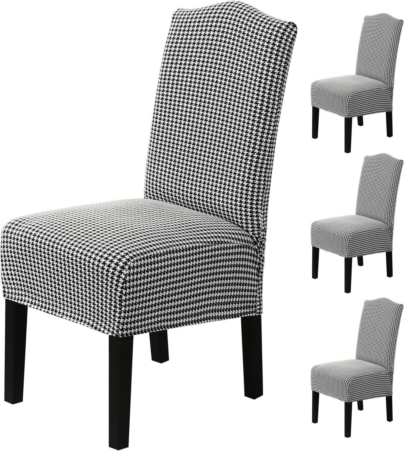H.VERSAILTEX Chair Covers for Dining Chairs Stretch Classic Black and White Houndstooth Dining Chair Covers, 4-Pack, Extra Thick Soft Durable Parson Chair Slipcover Washable Kitchen Chair Cover 4 Checked Black