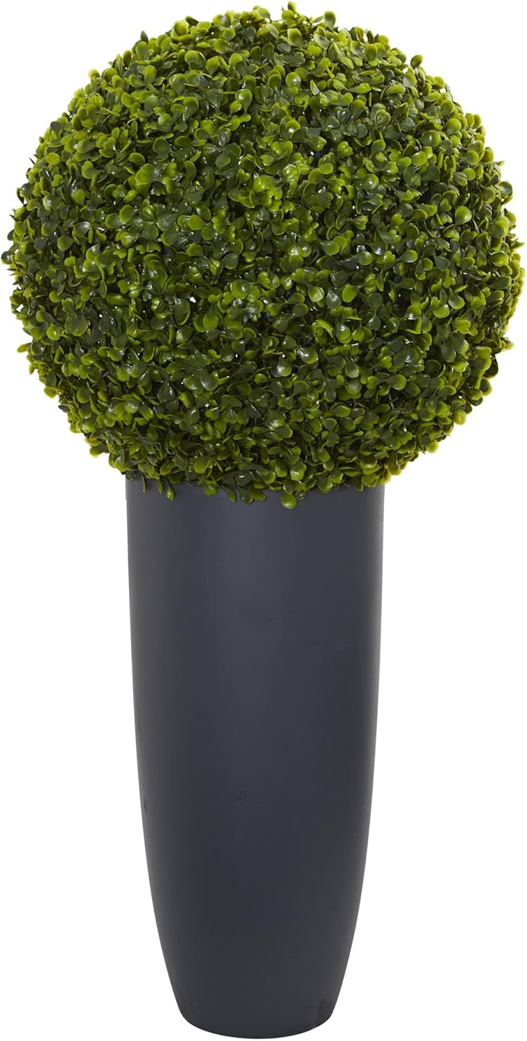 Nearly Natural 30in. Boxwood Artificial Topiary Plant in Gray Cylinder Planter (Indoor/Outdoor) Green 15 in x 15 in x 30 in (D x W x H)