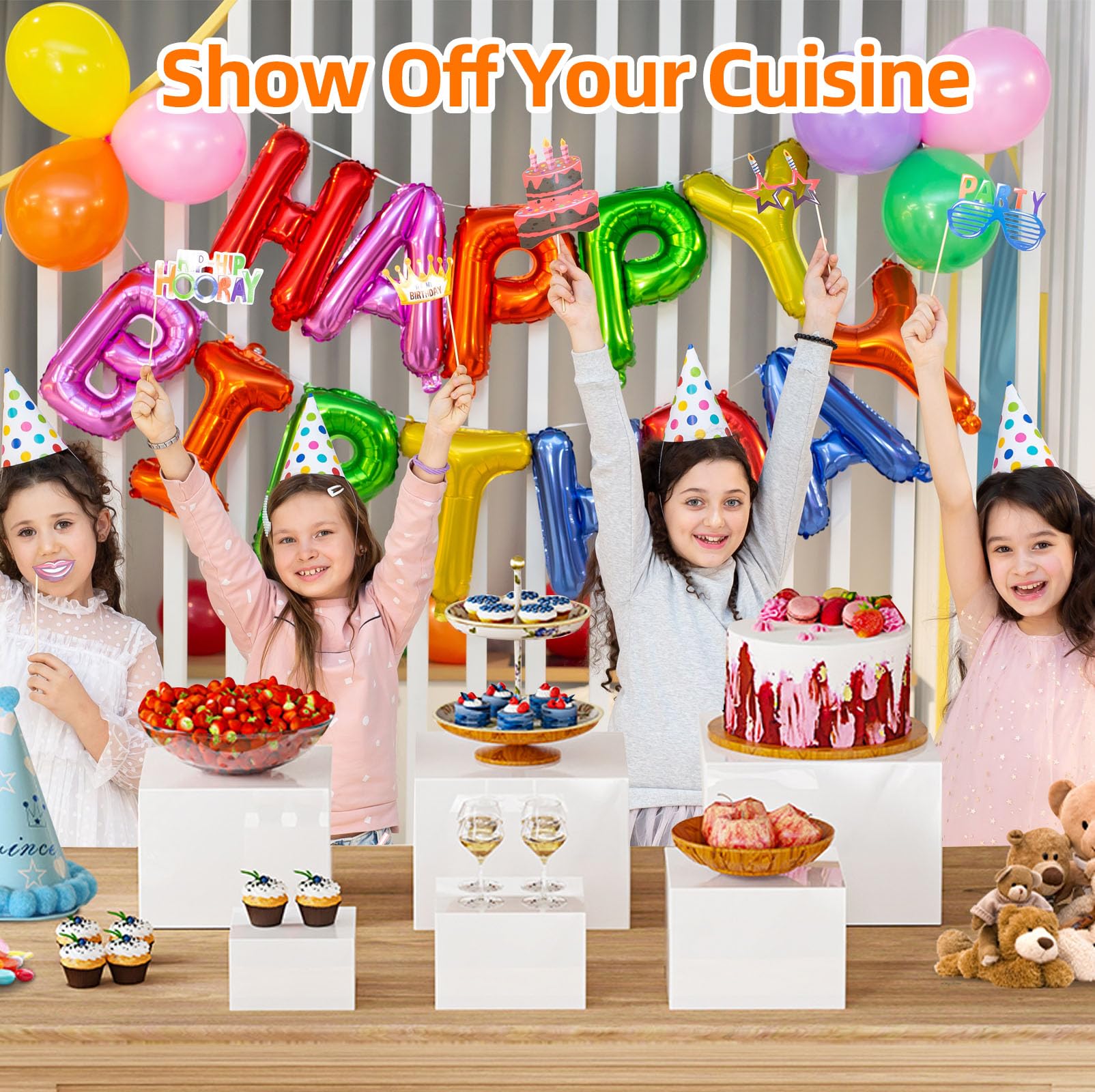 6Pcs Espositore Buffet Aperitivo con Fondo Cavo 3/4/5/6/7/8in, Supporti Cubico Plastica Dessert, Alzate Buffet Acrilico Bianco, Supporto Annidabile, Porta per Torte, Oggetti da Collezione, Gioielli