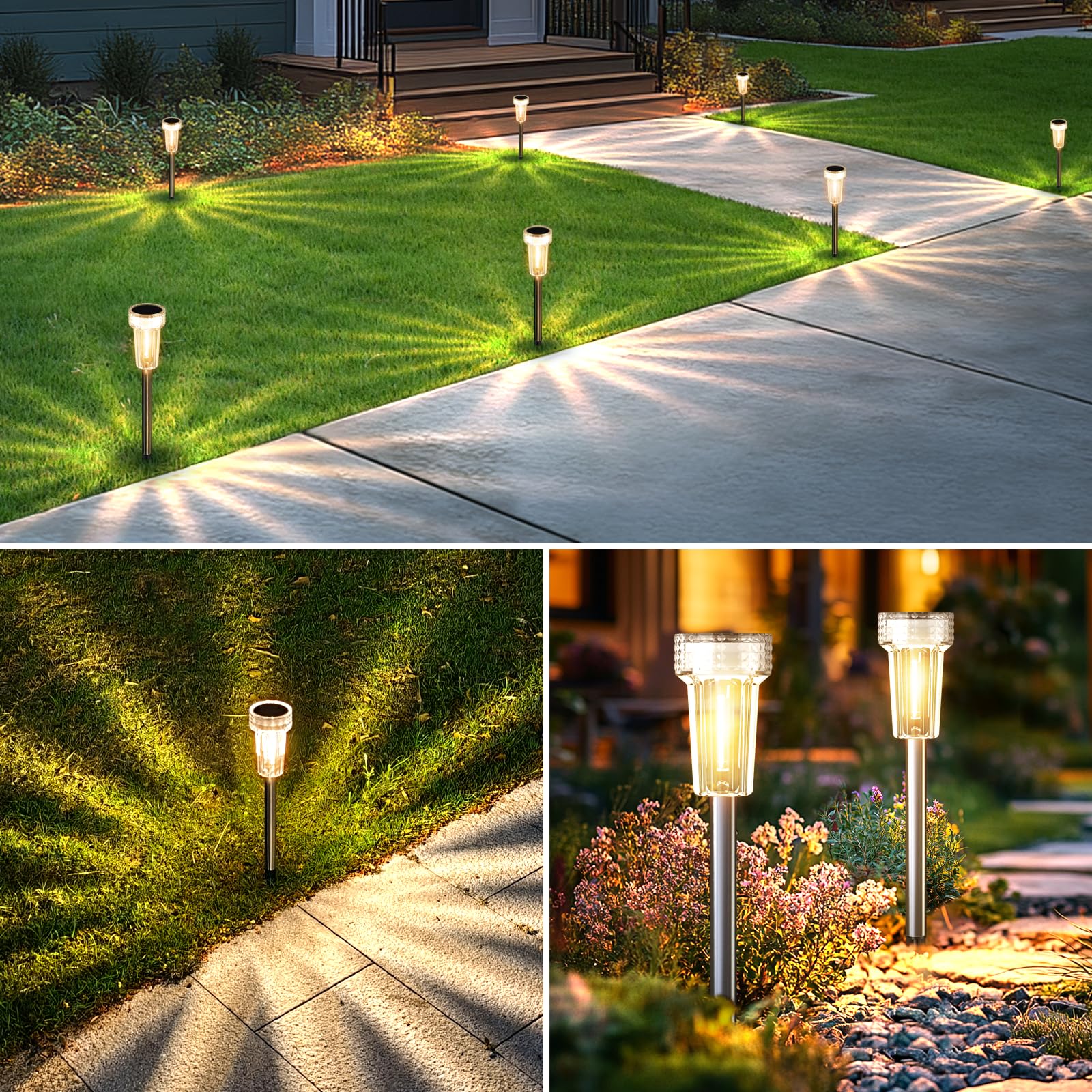 Mancra Solarleuchten für den Außenbereich, wasserdicht, 8 Stück, Edelstahl-Solarleuchten, Wolframstrahler, wasserdicht, Gartendekoration für Weg, Terrasse, Rasen, Gehweg
