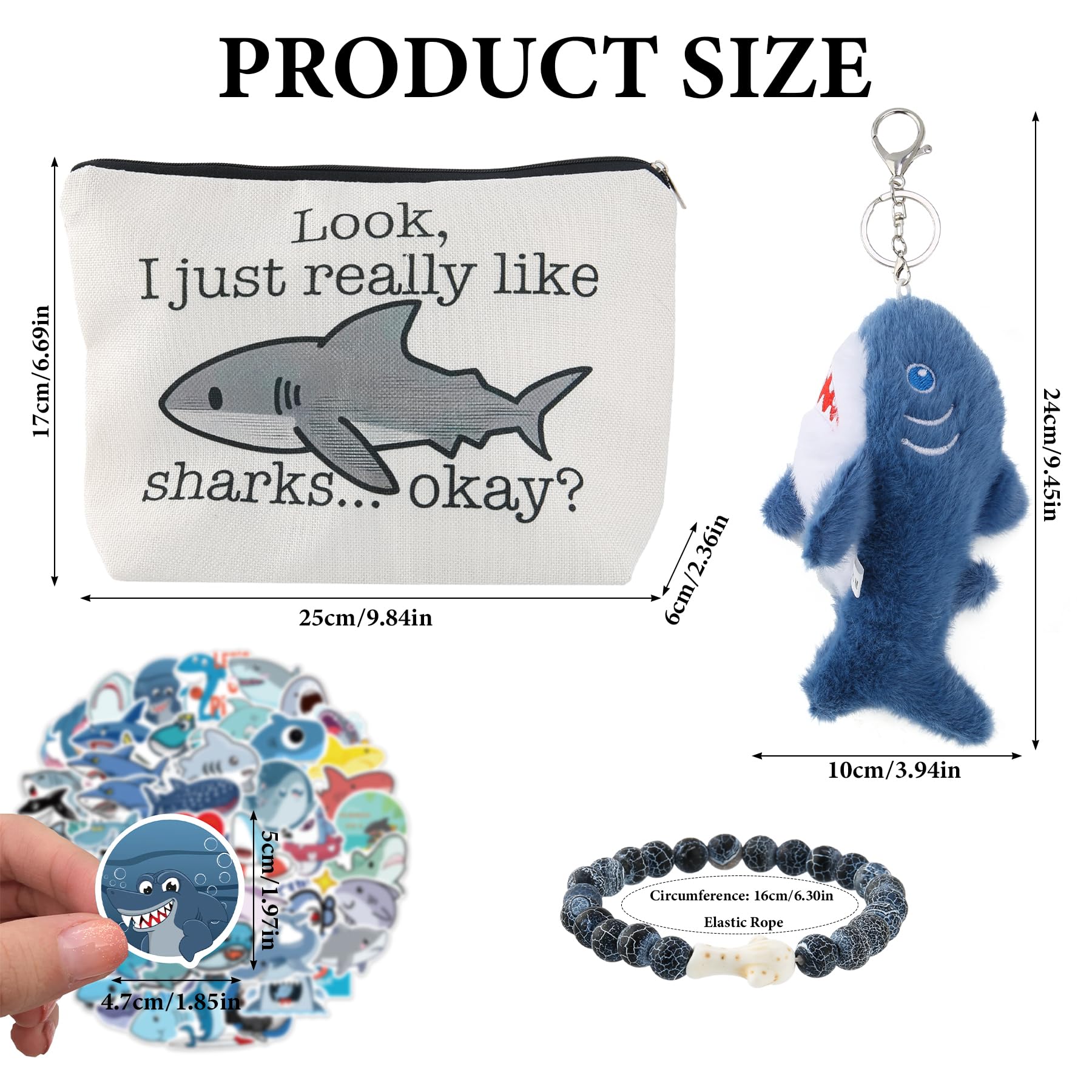 Wasise Shark Stuff - 4PCS Shark Stationery with Makeup Bag, Bracelet, Stickers and Plush Keychain, Funny Funny Ocean Themed Merch Gifts for Lovers Friend, Animal Lovers Gifts Set, Back to School Gift - Image 2