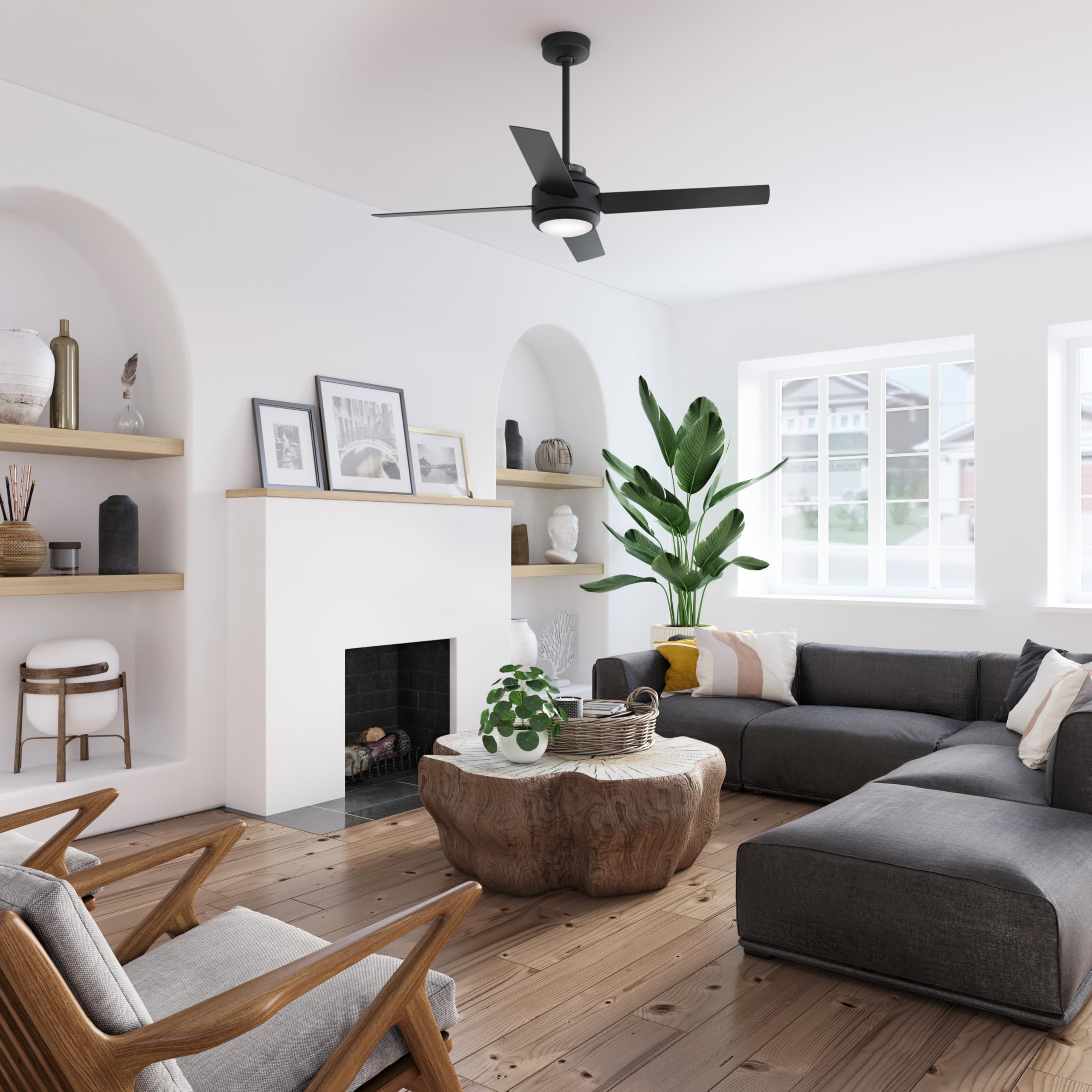 Hunter Fan 132 cm / 52 inch Greta Matte Black Indoor Ceiling Fan with LED Light Kit and Handheld Remote, Summer/Winter Operation, Model 52640
