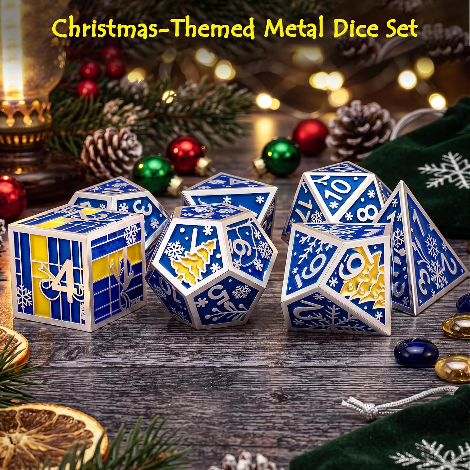 Haxtec Metal DND Dice Set, Christmas Polyhedral RPG Dice for Tabletop Games image 2