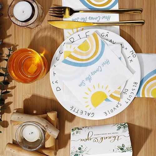Miniatura 4 de Fulmoon 100 servilletas de decoración de baby shower con texto en inglés «Here Comes the Son» (Here Comes the Son), servilletas desechables estilo