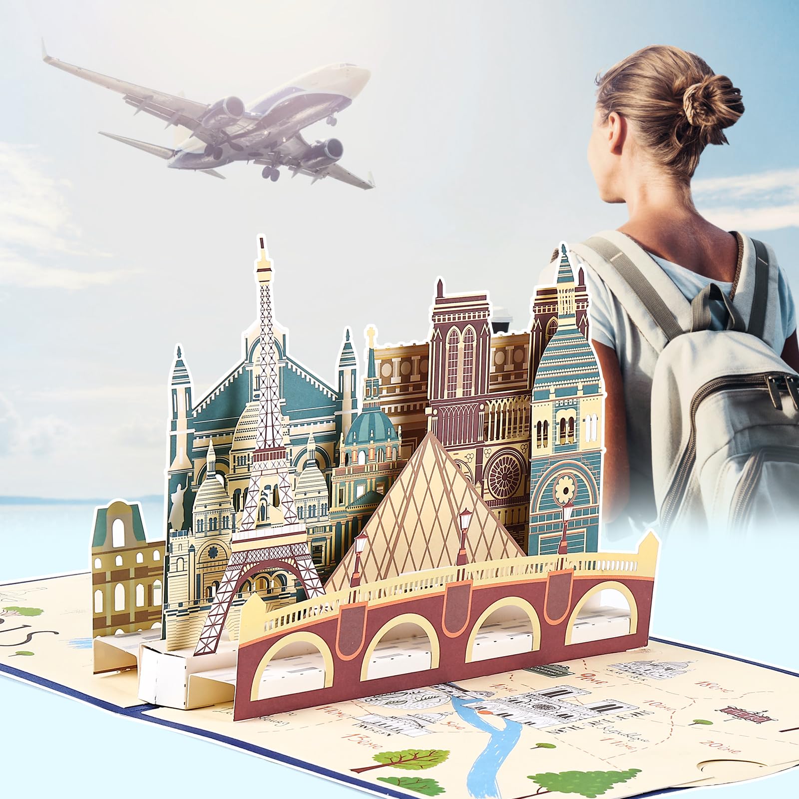 Joyoldelf Kartka rozkładana Pop Up Paryż - Wieża Eiffla - 3D bon podarunkowy na podróż do Paryża lub na miesiąc miodowy, kartka z życzeniami, bon na podróż na urodziny, kartka podarunkowa na wakacje