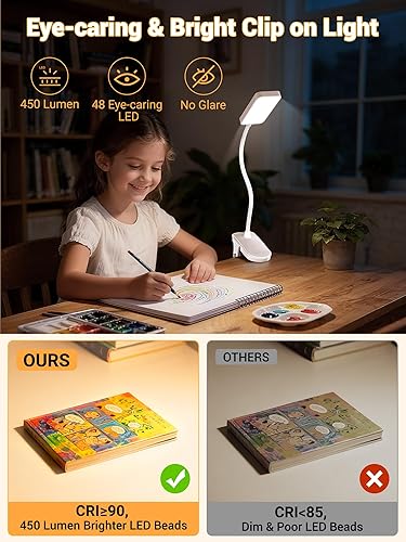 Miniatura 5 de Lámpara con clip, 9 brillos + 5 colores de luz de abrazadera, batería de 4000 mAh recargable con abrazadera, 450 lúmenes 48 luces de escritorio LED,