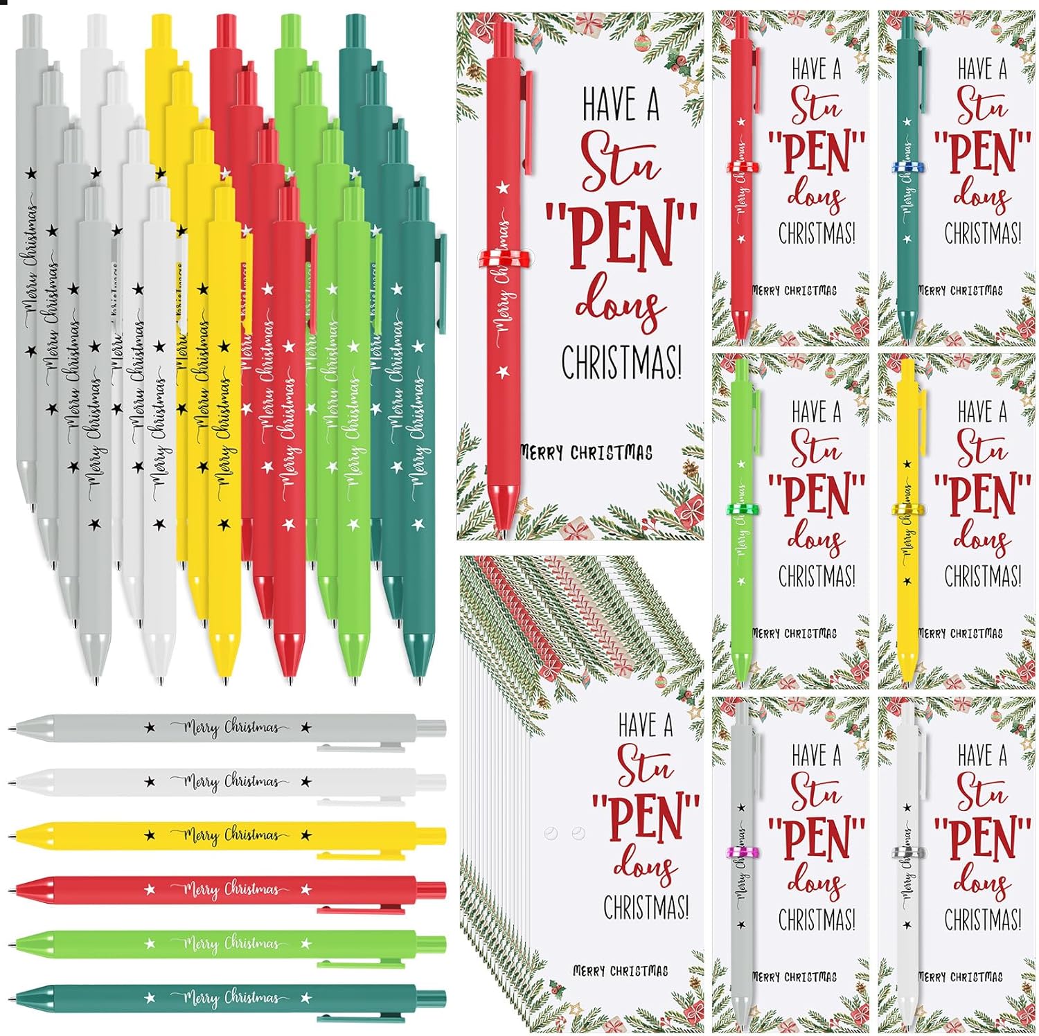 30 Set Christmas Pens Bulk Merry Christmas Ballpoint Pens with Greeting Cards Holiday Party Favors Office Appreciation Gifts for Employee Coworkers Friends Family