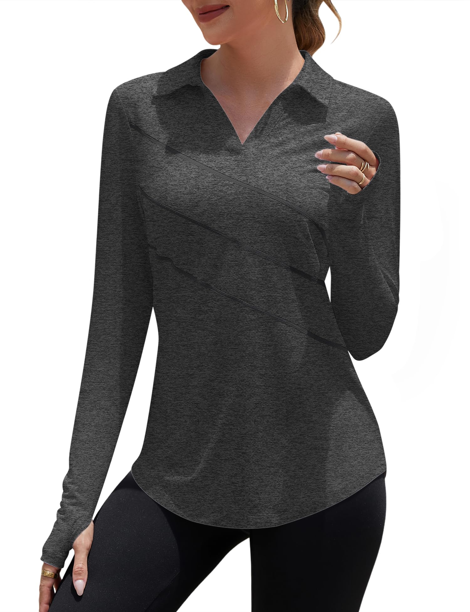 Loovoo Women Athletic Golf Polo Shirts Long Sleeves V Neck Running Hiking Quick Dry Trendy 2025 Pullover Workout Tops