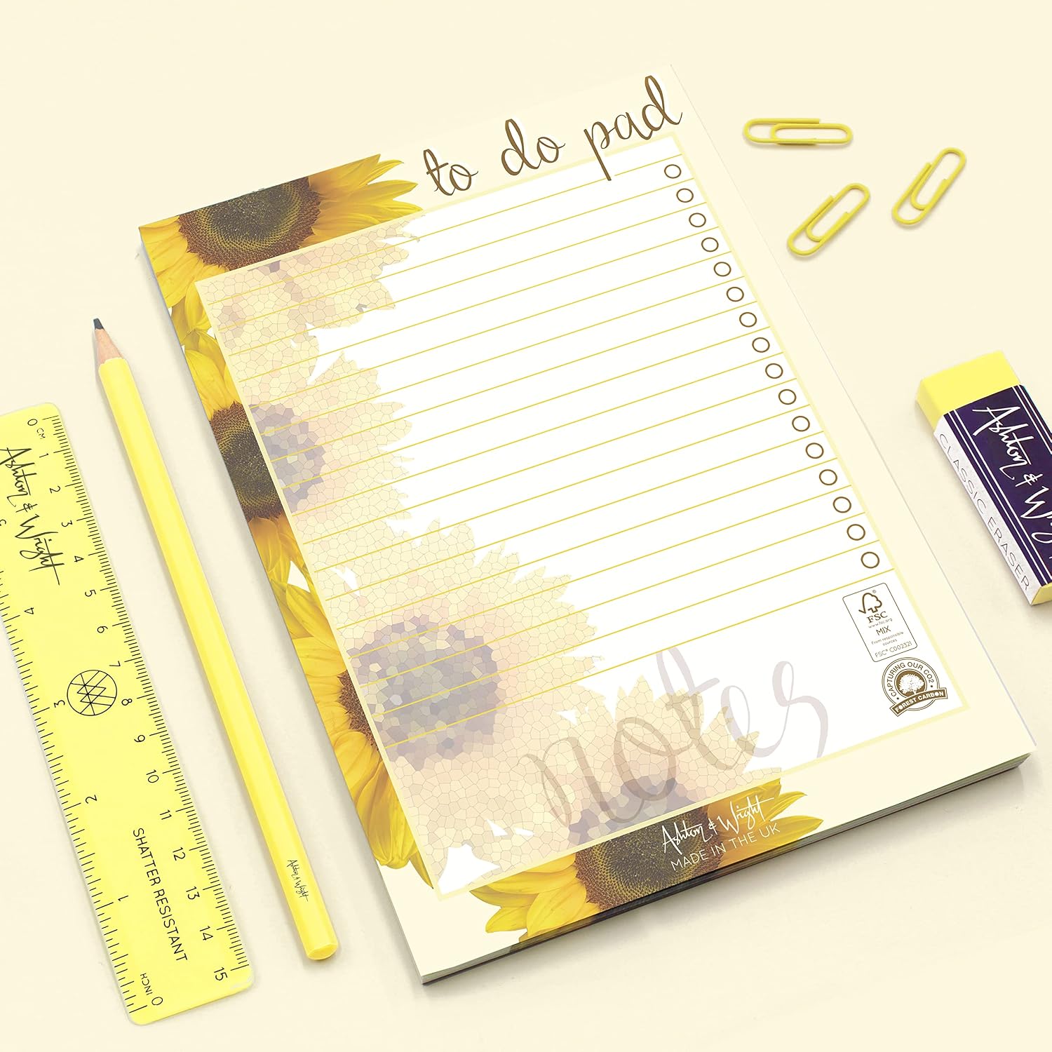 Ashton and Wright - Daily to do Pad – A5 Sunflower Desk Planner Organiser – 60 Sheets - 80 GSM