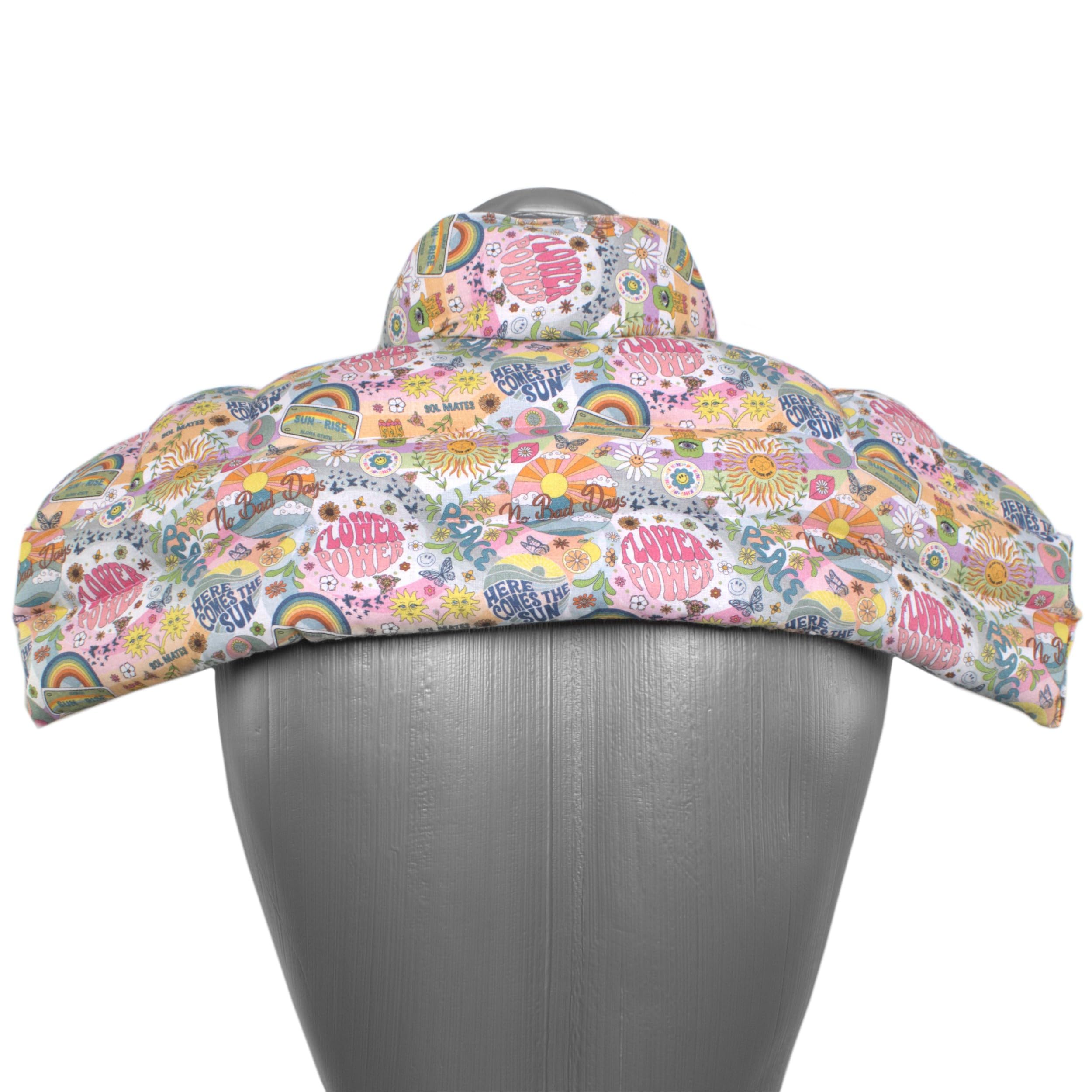 Saco cervical térmico con semillas de colza (algodón orgánico Flower Power) - Cojín nuca y hombros con cuello - Almohada cervical - Para microondas y horno
