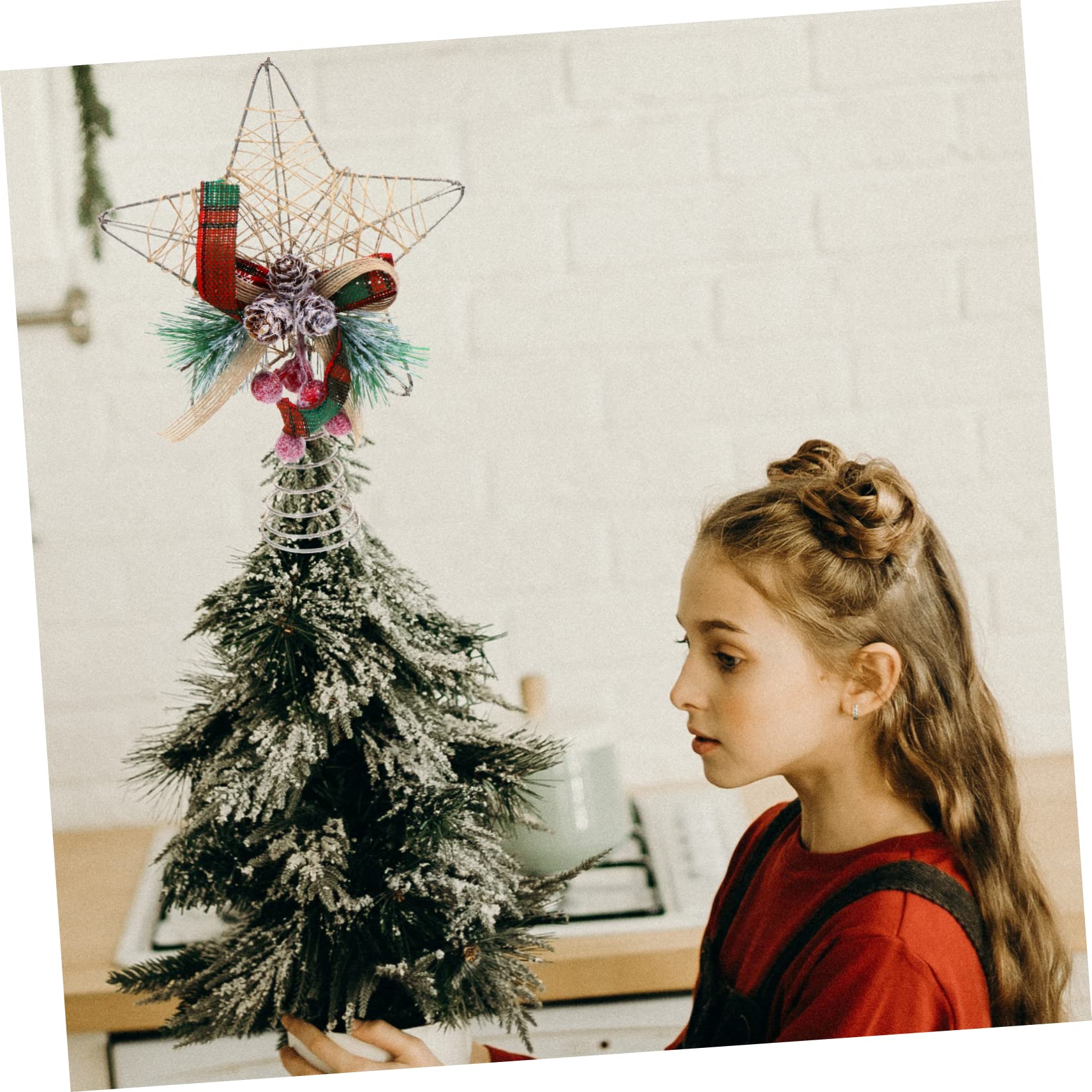 Cabilock 4 Stück weihnachtsbaumspitze Stern Party Lebkuchen Tür Engel Christbaumspitze Weihnachtsstern anhänger spriegel anhänger zurrösen ortgang Weihnachtsschmuck Weihnachtsanhänger Stoff