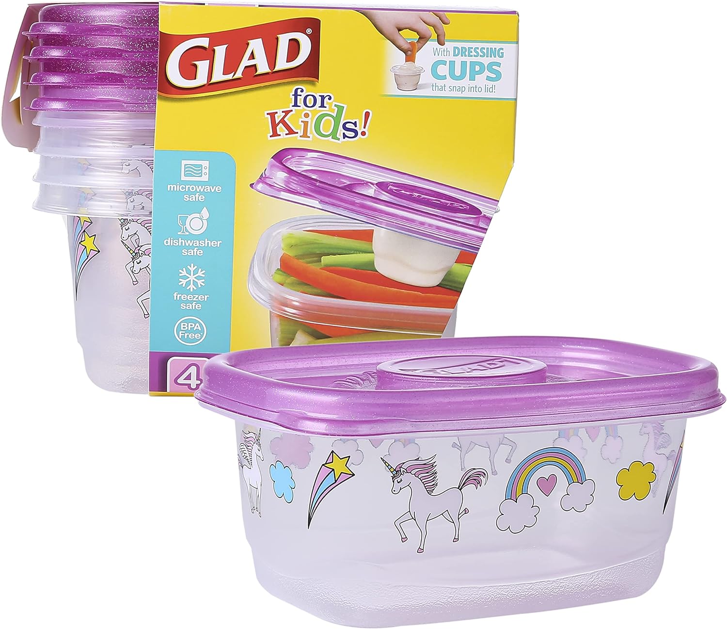 Glad for Kids GladWare Snack Containers with Unicorn Design BPAFree