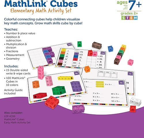 Miniatura 12 de Learning Resources MathLink Cubes - Juego de actividades de matemáticas preescolares – Artículos imprescindibles para el aula, suministros escolares