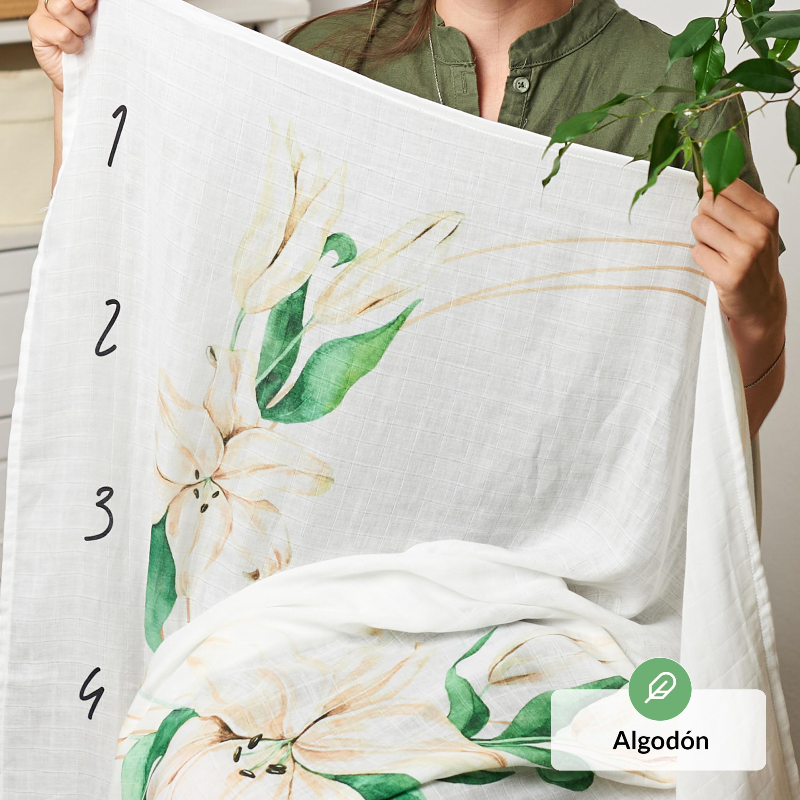 Coperta Mesi Neonato Con Cornici - Tema Fiori E Foglie, 130x100cm, Regalo Baby Shower Personalizzato - Foto 9