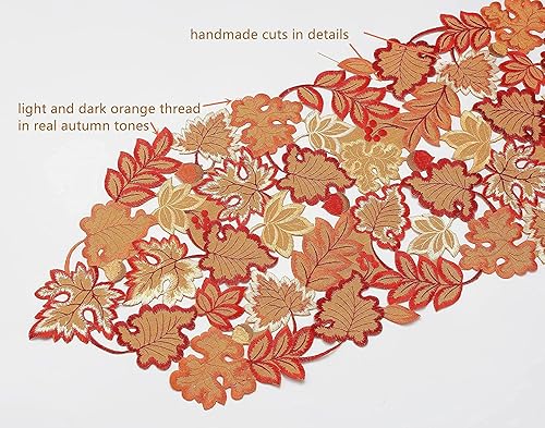 Miniatura 5 de GRANDDECO Camino de mesa de otoño para el día de Acción de Gracias, 13 x 68 pulgadas con hojas de arce para otoño, cena familiar, decoración de