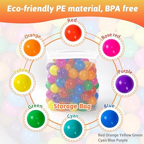 Miniatura 2 de 100 bolas de plástico de 8 colores de 2.1 a 2.2 pulgadas, a prueba de aplastamiento, con bolsa de almacenamiento con cremallera, sin ftalatos ni