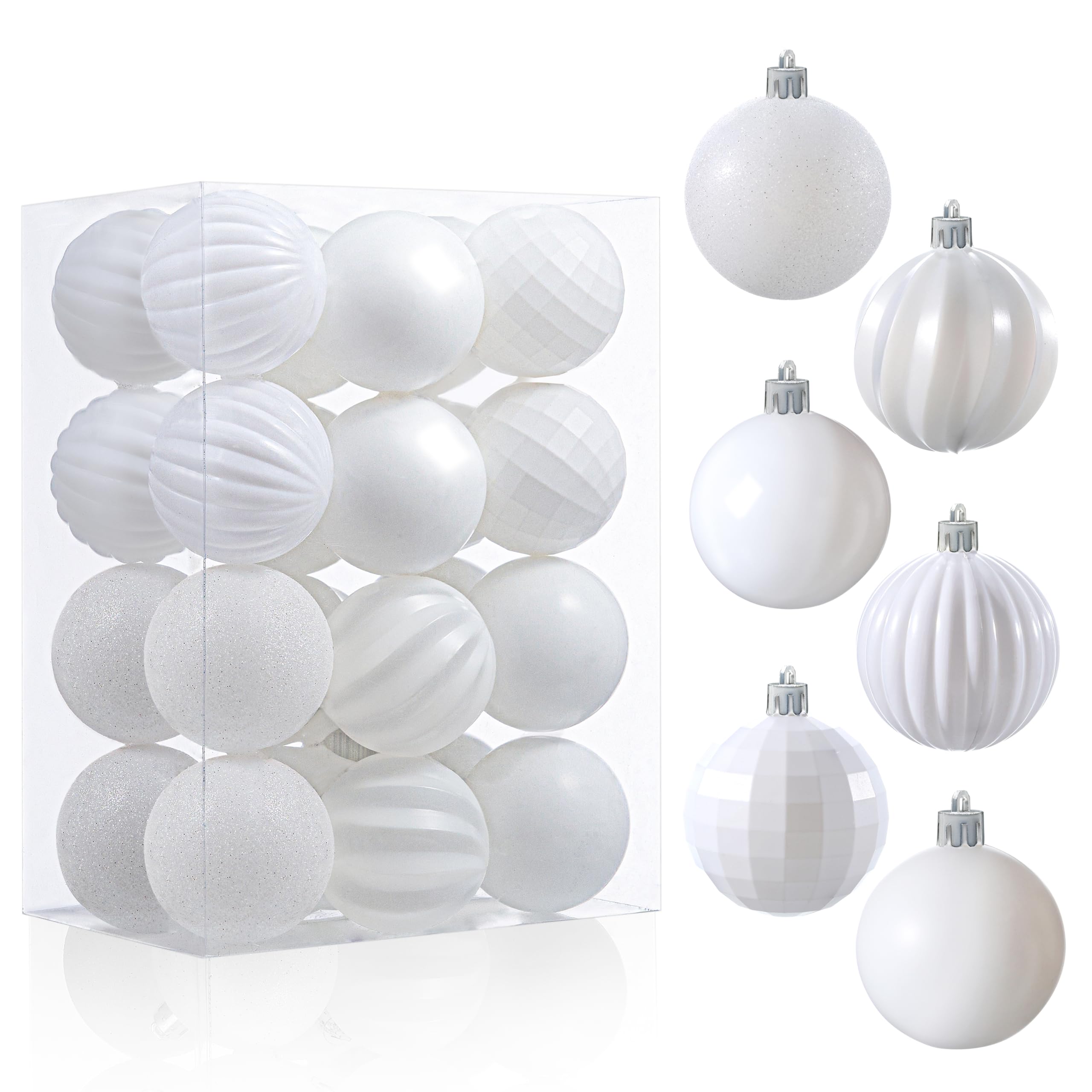 Joiedomi White 24 Pcs Christmas Balls Ornaments Set, 2.36" Christmas Tree Ornaments Shatterproof, Xmas Balls Hanging Decorations For Tree Wreath Garland Holiday Wedding Indoor Party Decor