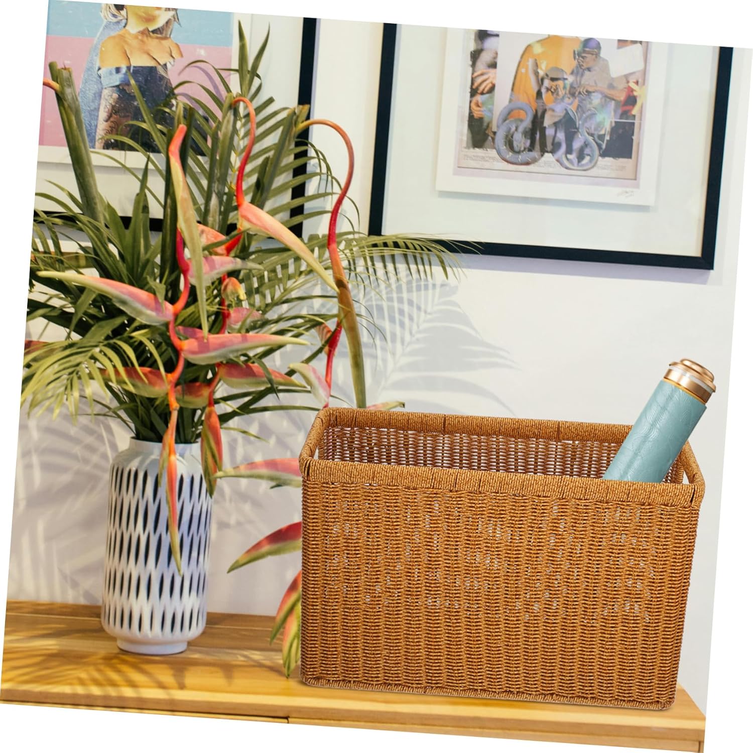 GLEAVI Hand-Woven Storage Basket for Office Organization Decorative Woven Document Holder Rattan File Organizer Lid for Magazines and Papers 1-Piece Storage Solution