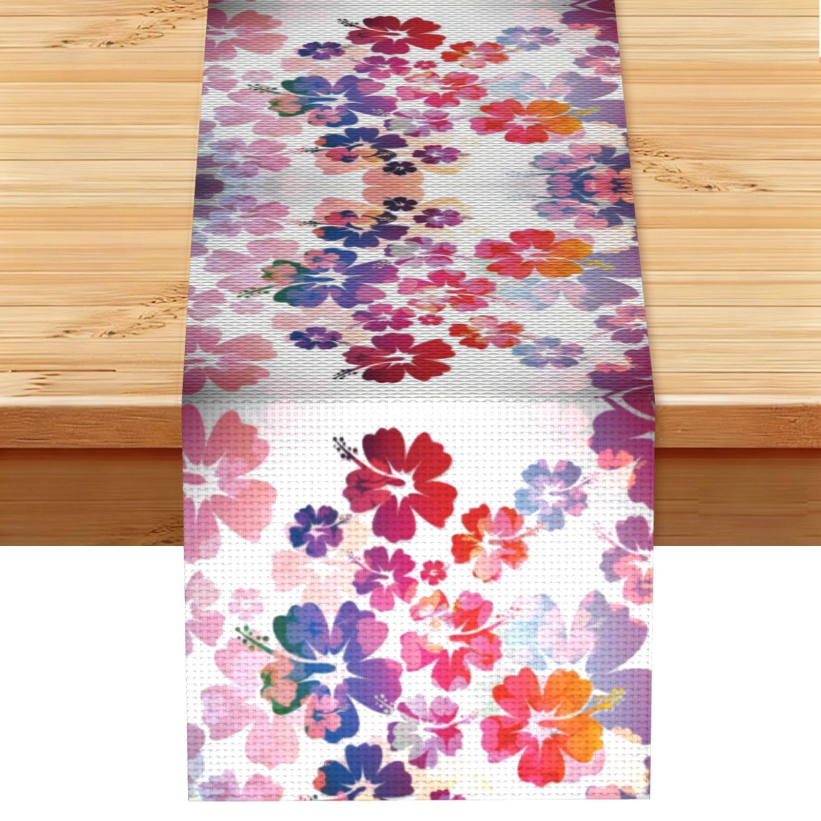 Hawaiian flower print Linen Feel Table Runner Wedding Party Home Decoration