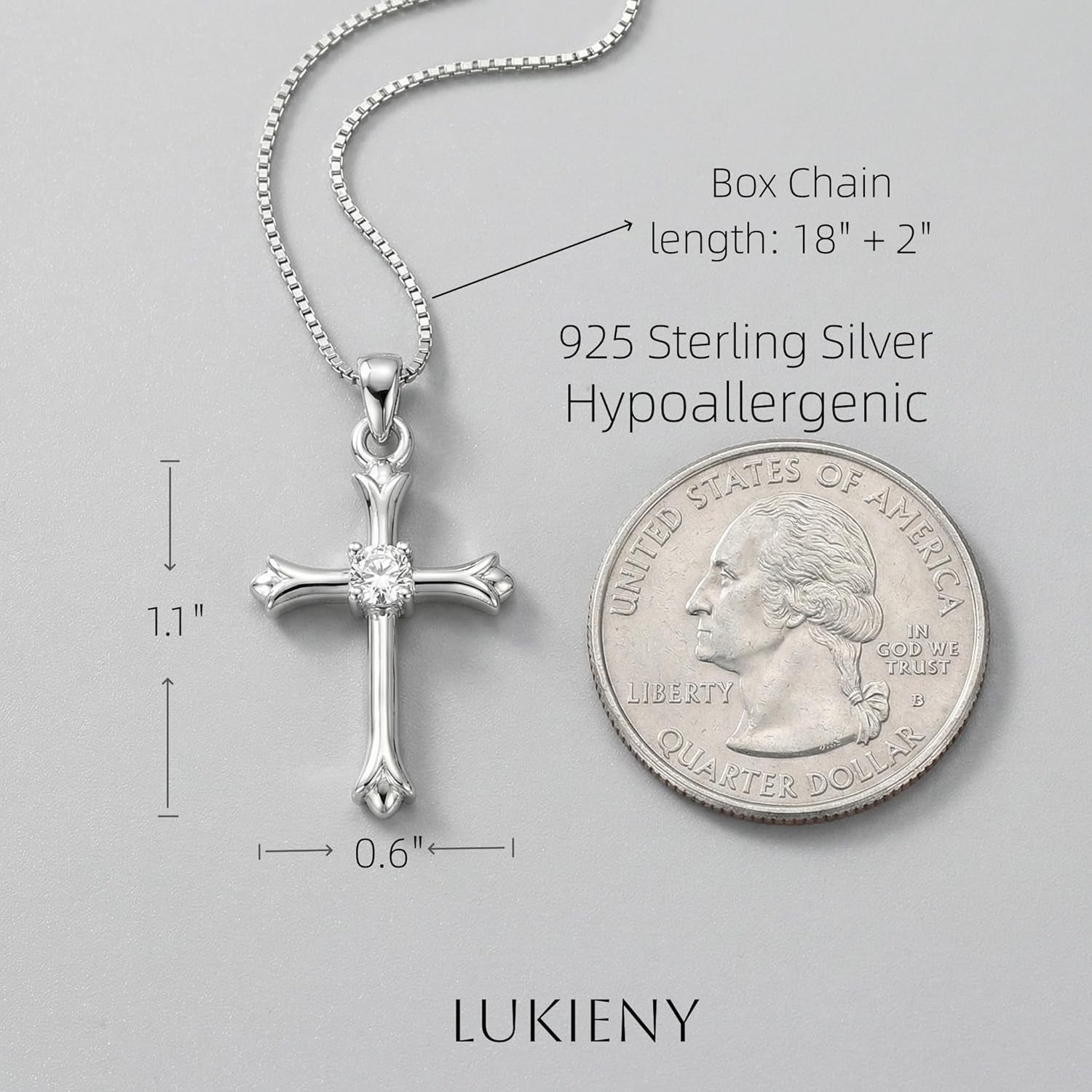 925 Sterling Silver Cross Necklace for Women, Dainty Cubic Zirconia Cross Pendant Necklace, Faith Jewelry, Religious Christian Gifts for Mom, Wife, Girlfriend, Birthday, Christmas, Confirmation