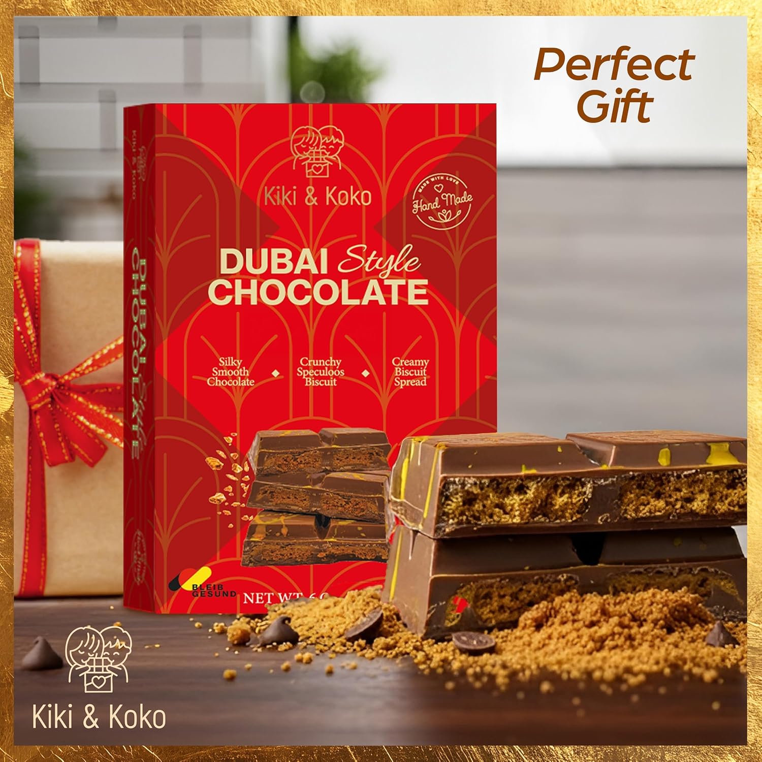 Dubai Style Chocolate – Reinterpreted: Belgian Milk Chocolate 6 oz with Caramelized Biscuit Cream & Crispy Kadayif – Premium Handmade (3-Pack)