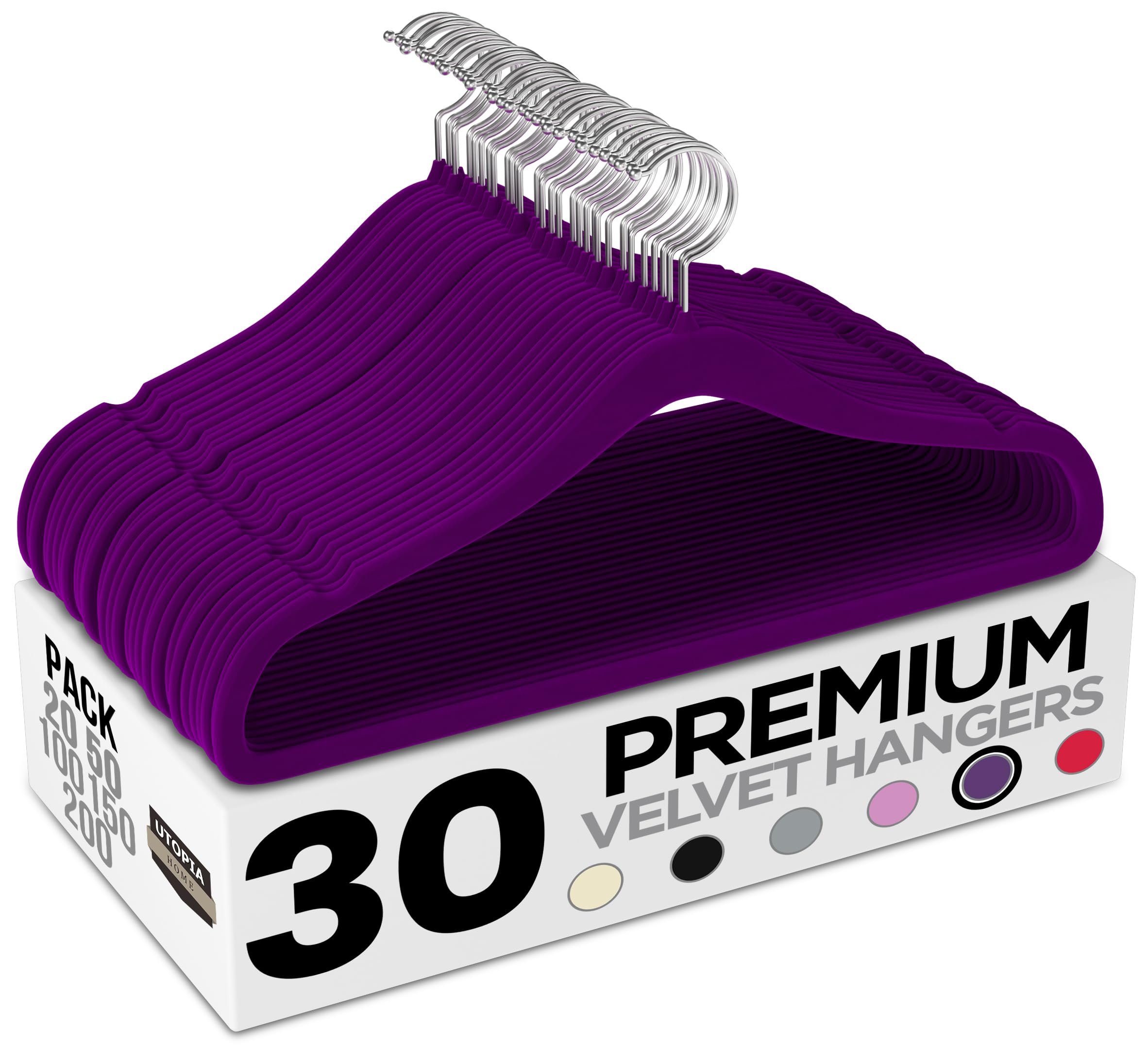 Utopia Home Premium Velvet Hangers 30 Pack - Non-Slip Clothes Hangers - Purple Hangers - Suit Hangers with 360 Degree Rotatable Hook - Heavy Duty Coat Hangers