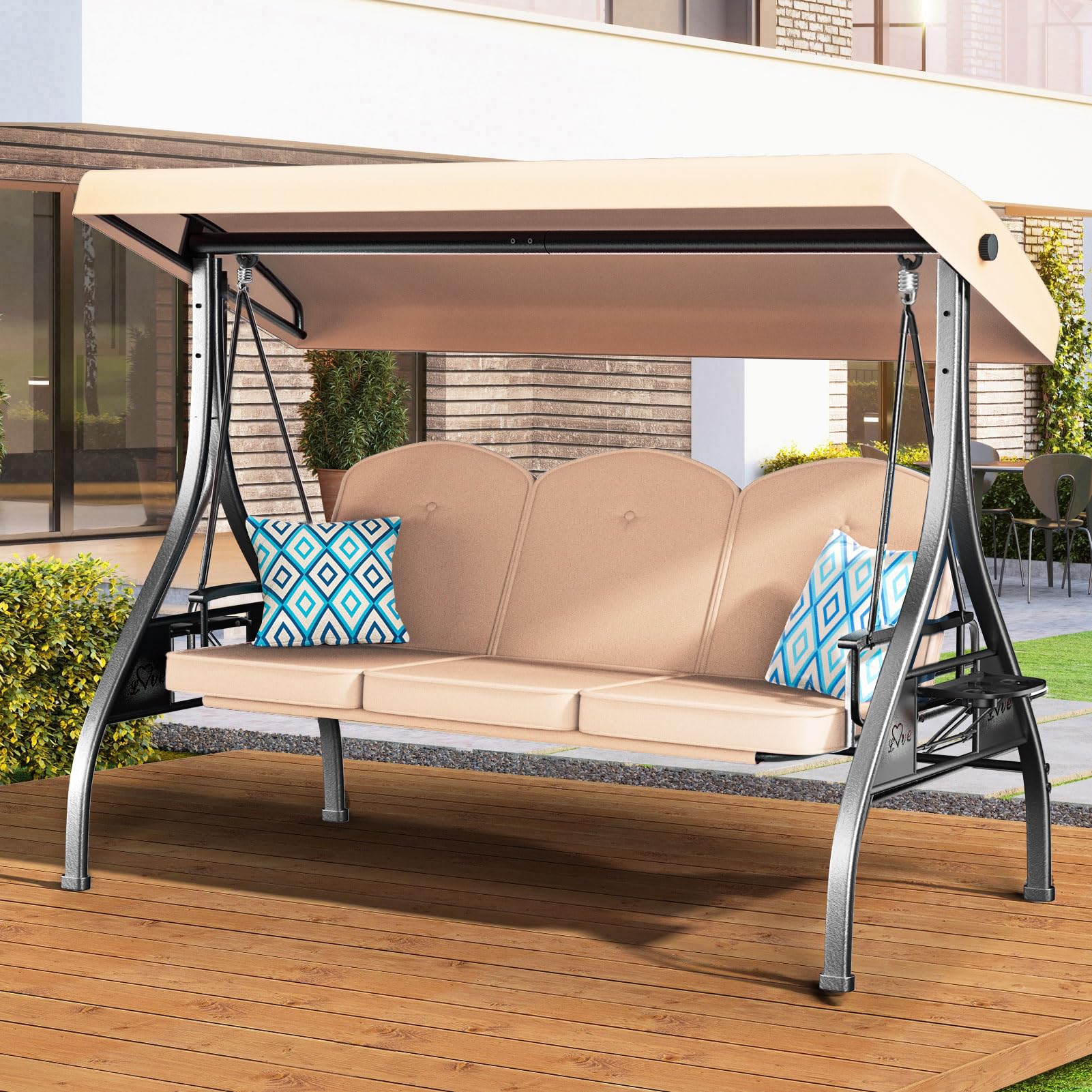 ZZW 3 Seat Outdoor Porch Patio Swing with Stand