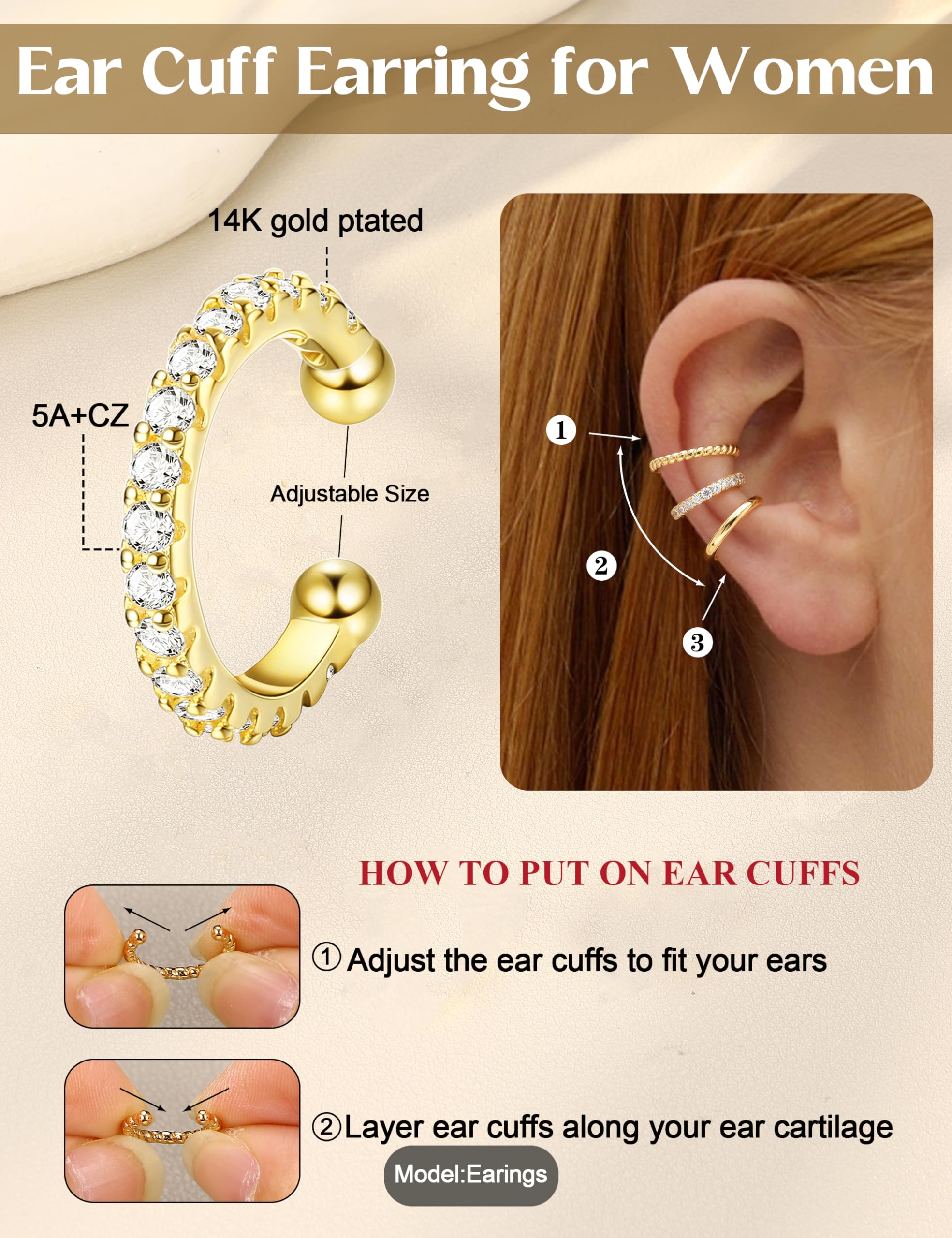 HAIAISO 18 Pcs Gold Ear Cuffs for Women Non Piercing Adjustable Ear Cuff Earrings Clip On Cartilage Helix Wrap Ear Jewelry Set