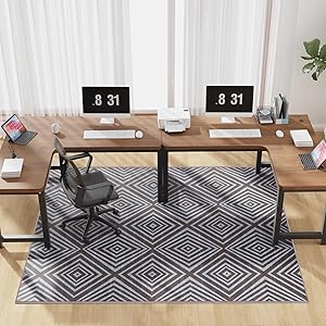 Blue&Black Checkered Diamond-Pattern Computer Chair Mat for Hardwood, 60" x 75"Office Mat for Hardwood Floor with Non-Slip Back, HeavyDuty Office Chair Rug for Hardfloor,LowPlie Carpet Floor Protector