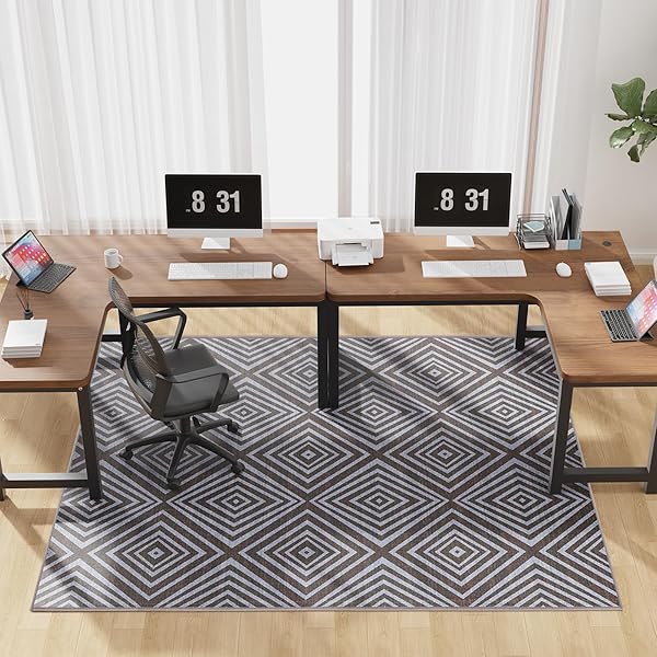 Blue&Black Checkered Diamond-Pattern Computer Chair Mat for Hardwood, 60" x 75"Office Mat for Hardwood Floor with Non-Slip Back, HeavyDuty Office Chair Rug for Hardfloor,LowPlie Carpet Floor Protector