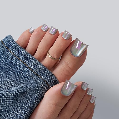 Miniatura 5 de BTArtbox Uñas postizas a presión  Uñas postizas de punta cromada cuadrada real curable por lámpara con pegamento para mujeres, puntas de uñas