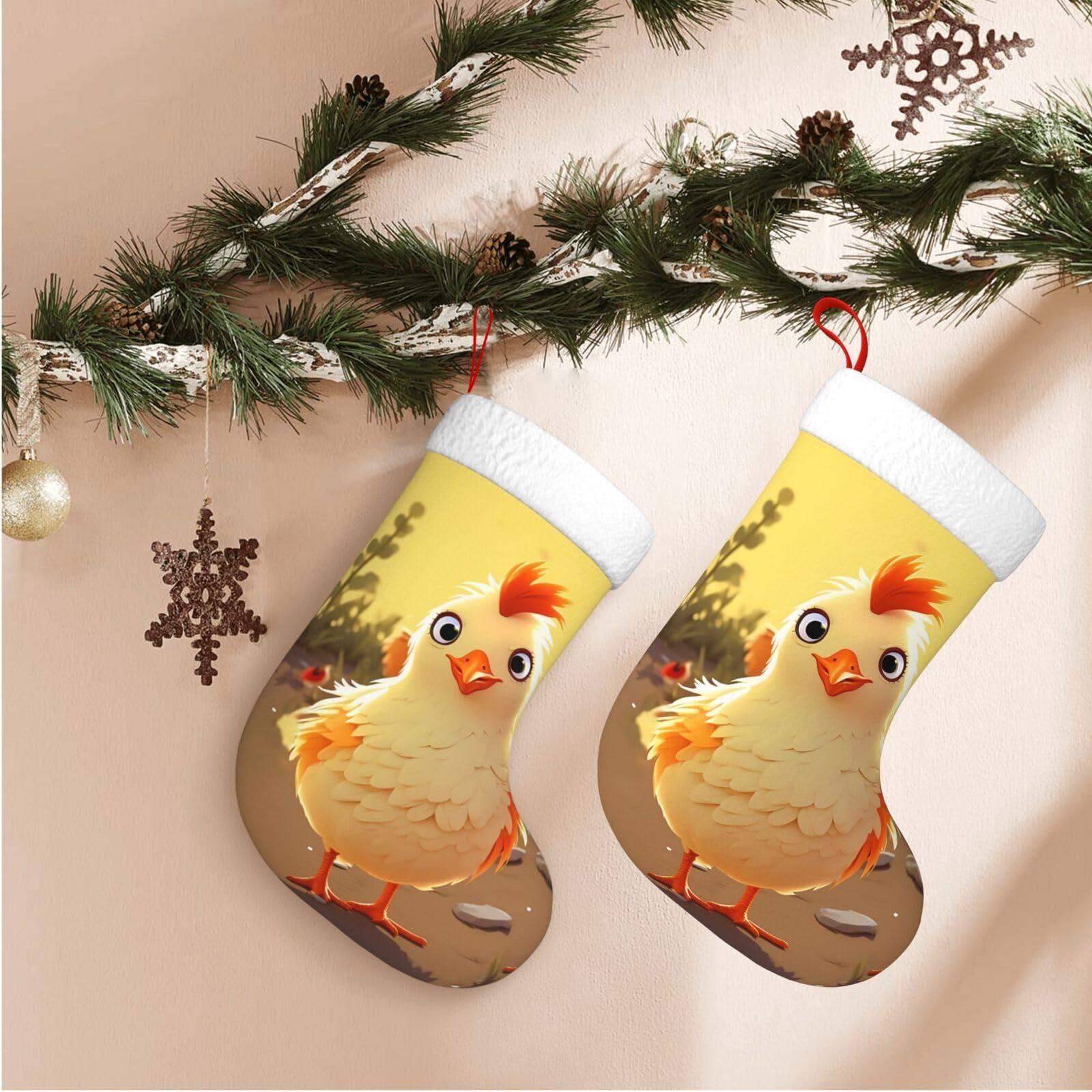 Fodpand Boys Black Chicken Chick Christmas Stockings Hanging Ornaments For Holiday Decor, 18 Inches Velvet Xmas Stocking With White Plush Cuff, Candy Gift Bags For Christmas Decorations
