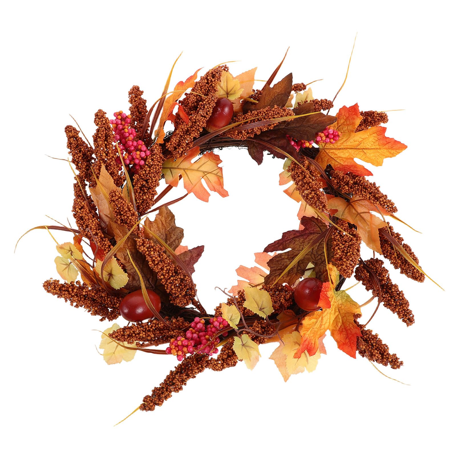 Healeved Herbstkranz 35cm mit Realistischen Ahornblättern und Eichelbeeren Künstliche Herbstliche Wand und Türdekoration für Drinnen und Draußen Festlicher Ahornblattkranz für Erntedank