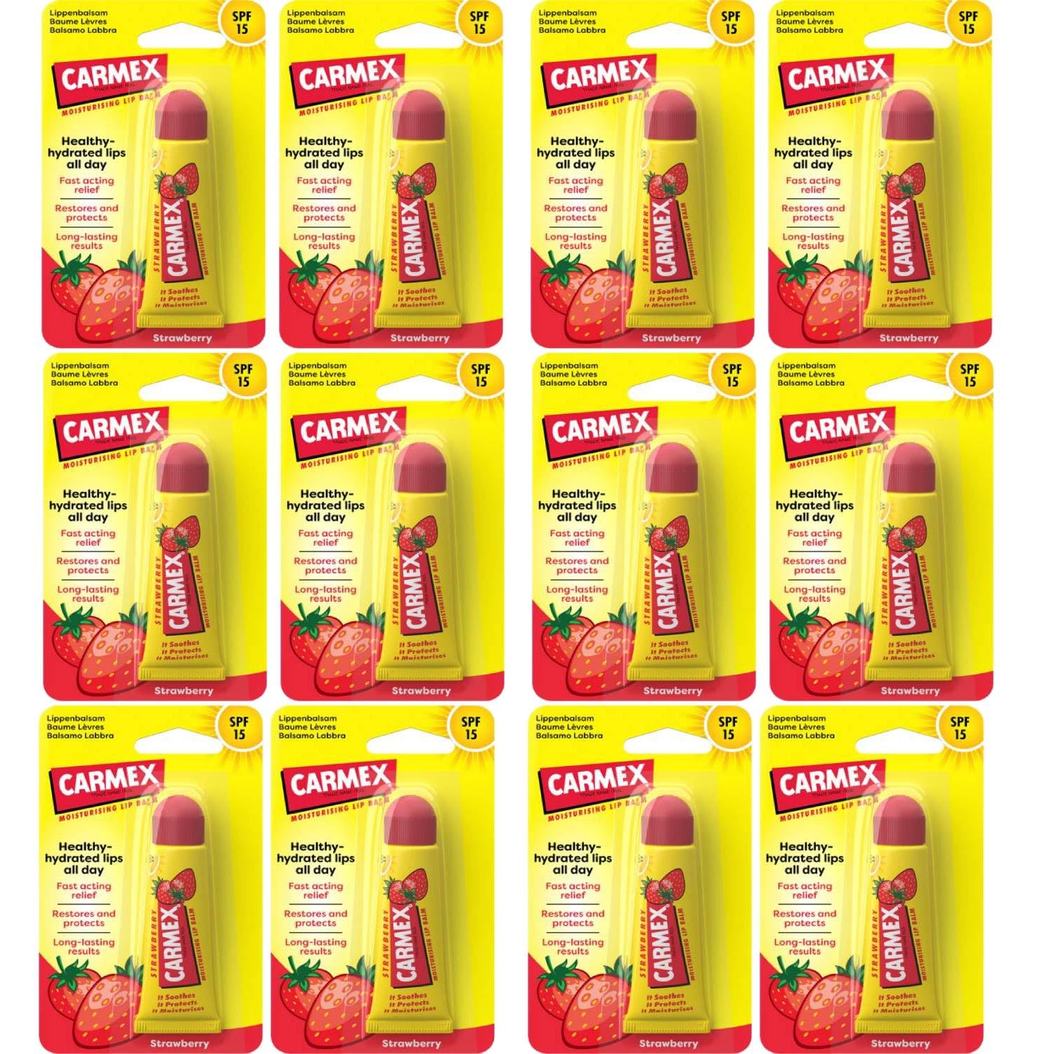 Carmex Lippenbalsam verschiedene Düfte (Erdbeere 12 Einheiten)