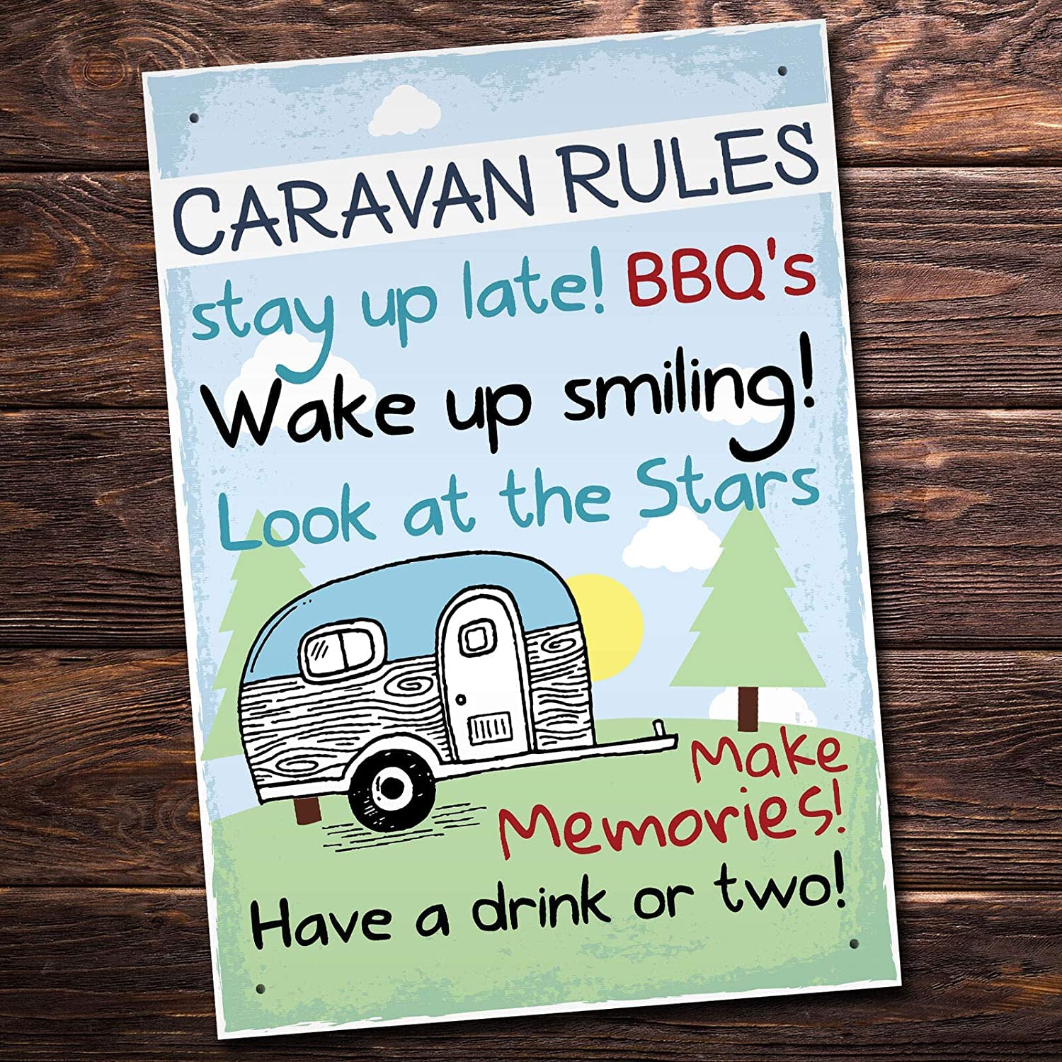 RIFOSA 12"x16" Caravan Motorhome Rules Gift Plaque Garden Metal Sign Home Retirement Friend